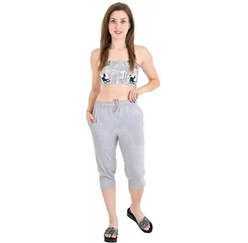 Accustyle Women Cotton Capri with Pockets (Pink,Grey)