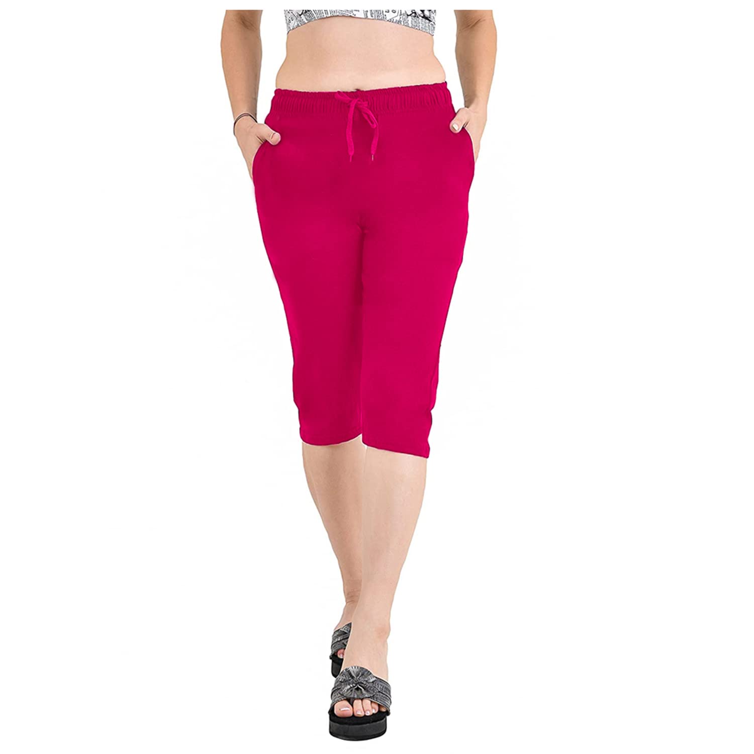 Accustyle Women Cotton Capri with Pockets (Pink,Grey)