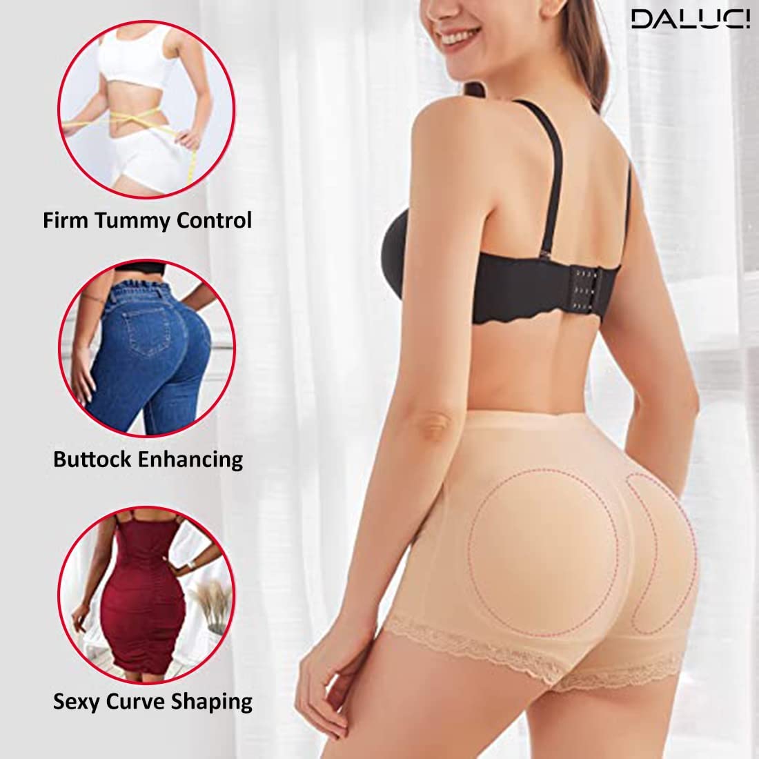 DALUCI Women's Polyester Panties Butt Lifter Body Panty Sexy Woman Fake as Shapewear Underwear (Color Beige, Size M)
