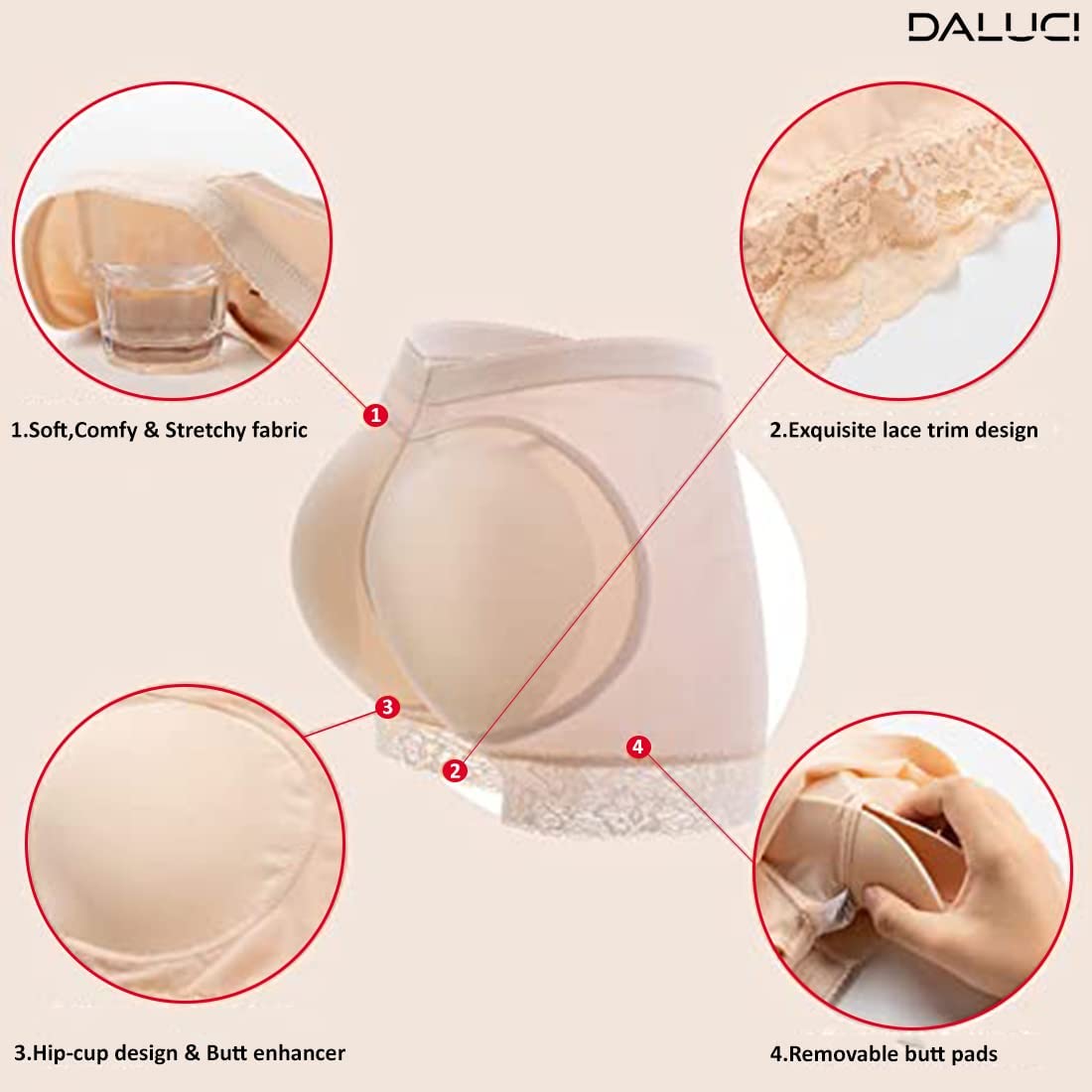 DALUCI Women's Polyester Panties Butt Lifter Body Panty Sexy Woman Fake as Shapewear Underwear (Color Beige, Size M)