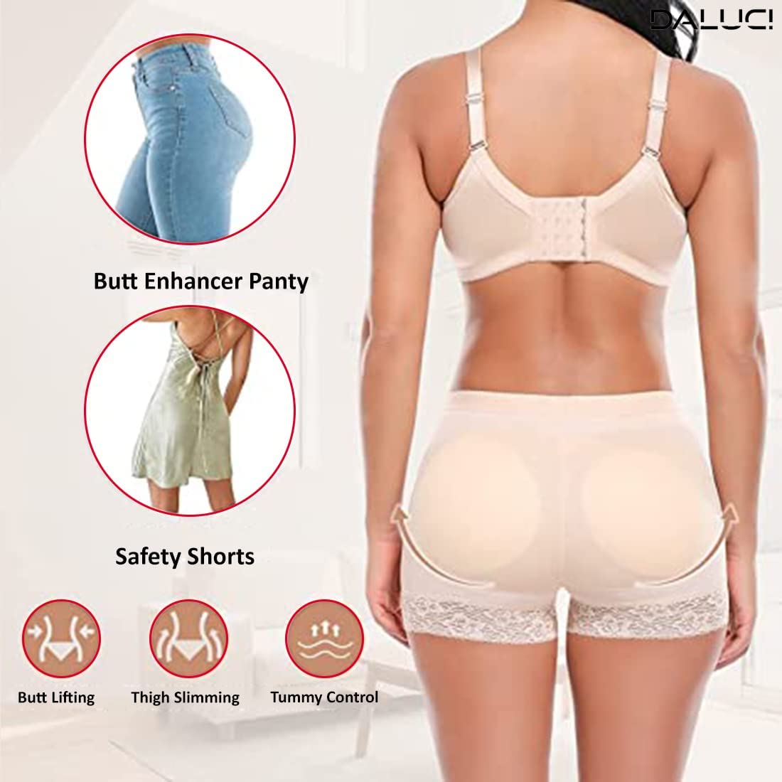 DALUCI Women's Polyester Panties Butt Lifter Body Panty Sexy Woman Fake as Shapewear Underwear (Color Beige, Size M)