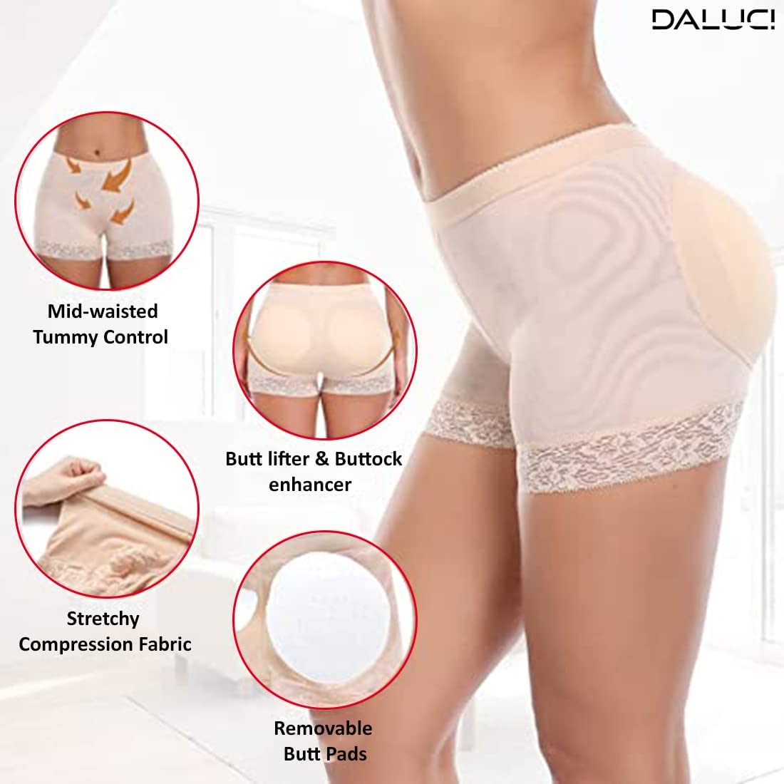 DALUCI Women's Polyester Panties Butt Lifter Body Panty Sexy Woman Fake as Shapewear Underwear (Color Beige, Size M)