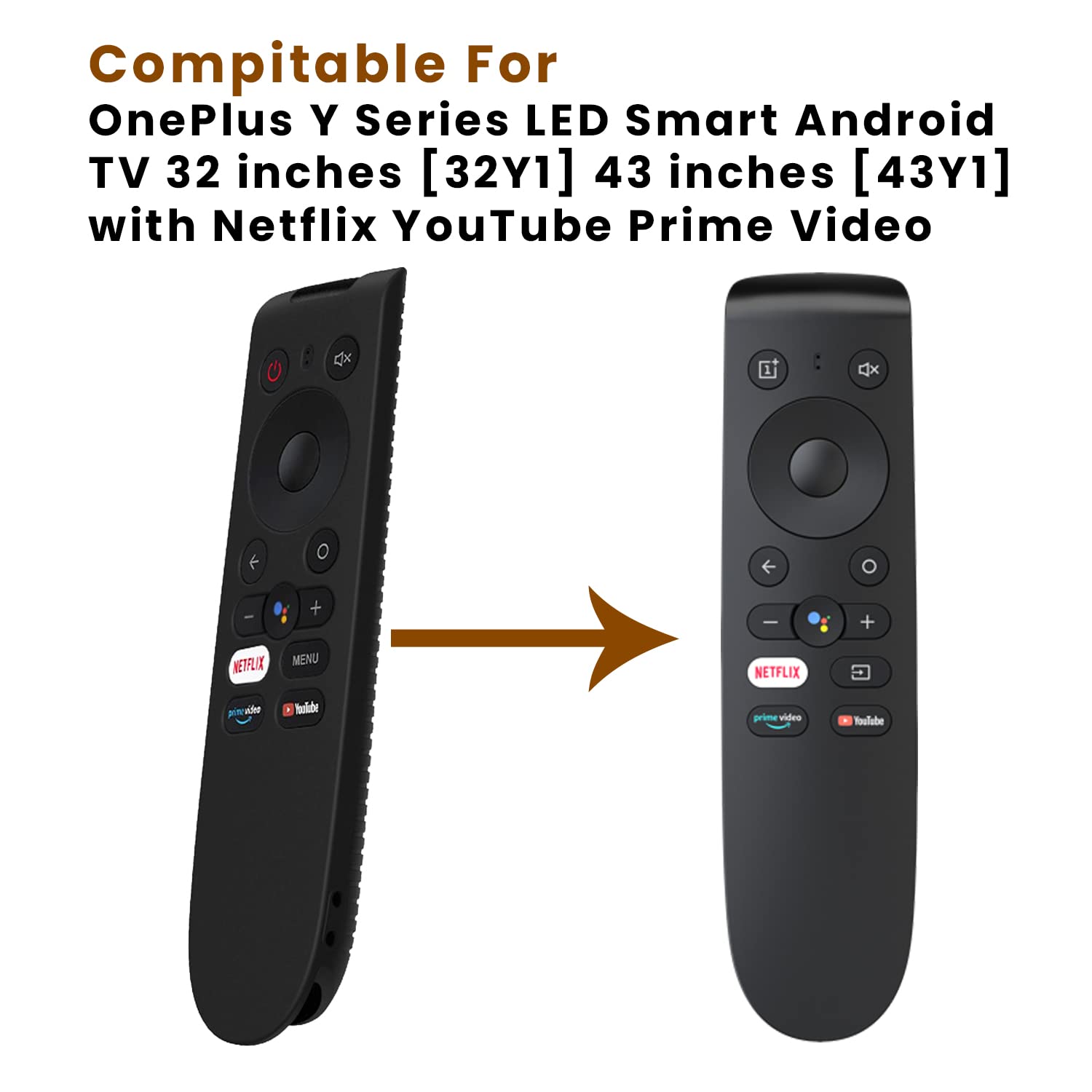 ETUZI Silicone Remote Cover for ONE Plus LED TV Remote Control Remote Case for 1+ Y Series LED Smart TV 32 inches [32Y1] 43 inches [43Y1] with Netflix YouTube Function