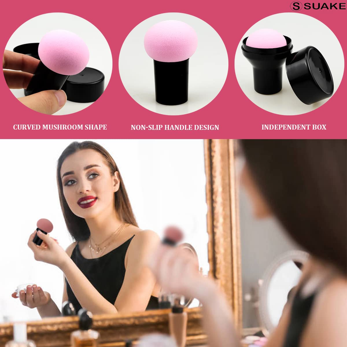 SUAKE Professional Mushroom Makeup Blender Sponge for Face Brush | Makeup Puff with Handle Case for Dry Wet Use Liquid, Creams, and Powders (Multi Colour)