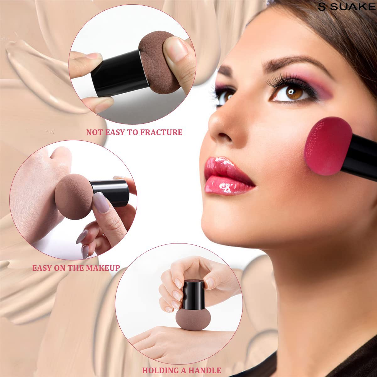 SUAKE Professional Mushroom Makeup Blender Sponge for Face Brush | Makeup Puff with Handle Case for Dry Wet Use Liquid, Creams, and Powders (Multi Colour)