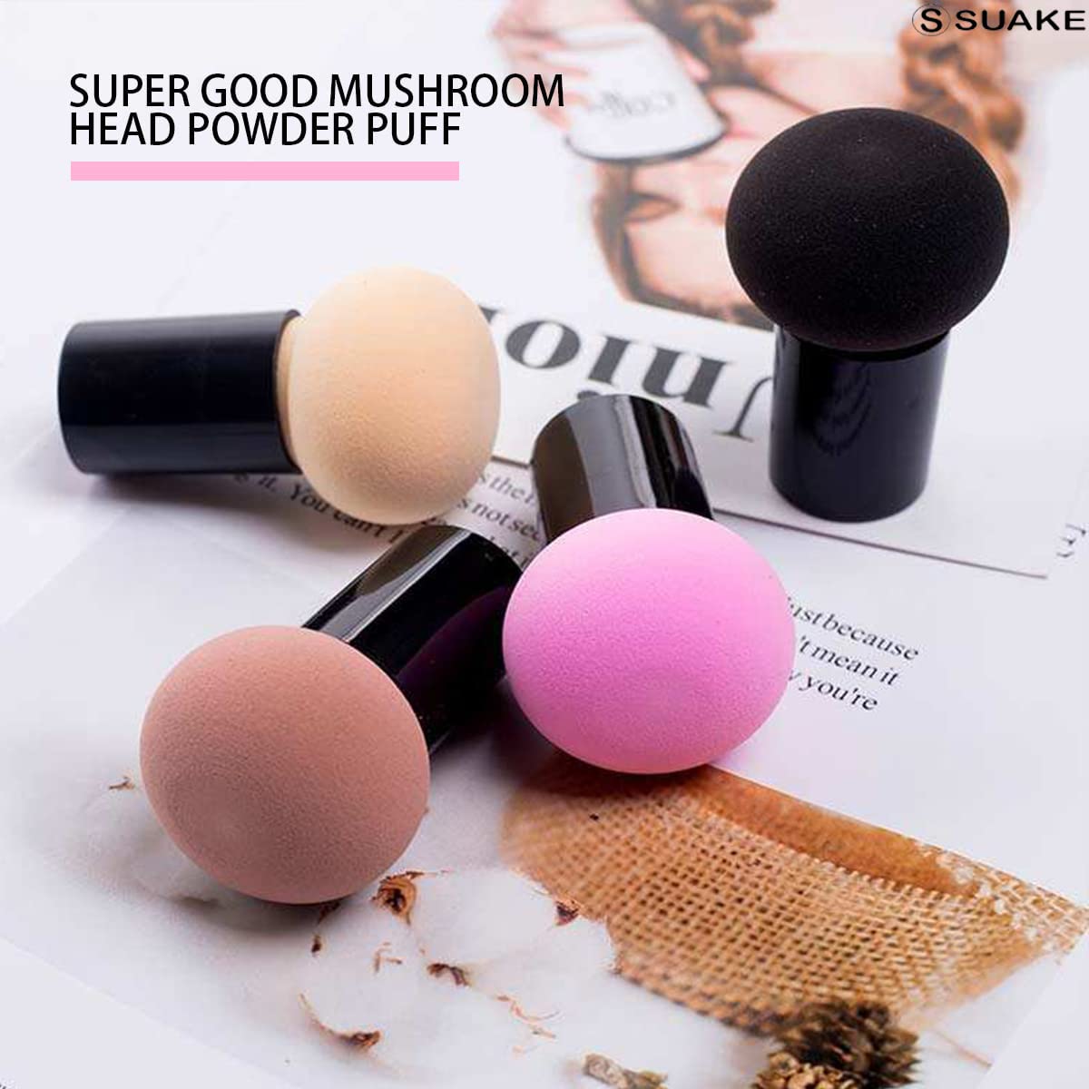 SUAKE Professional Mushroom Makeup Blender Sponge for Face Brush | Makeup Puff with Handle Case for Dry Wet Use Liquid, Creams, and Powders (Multi Colour)