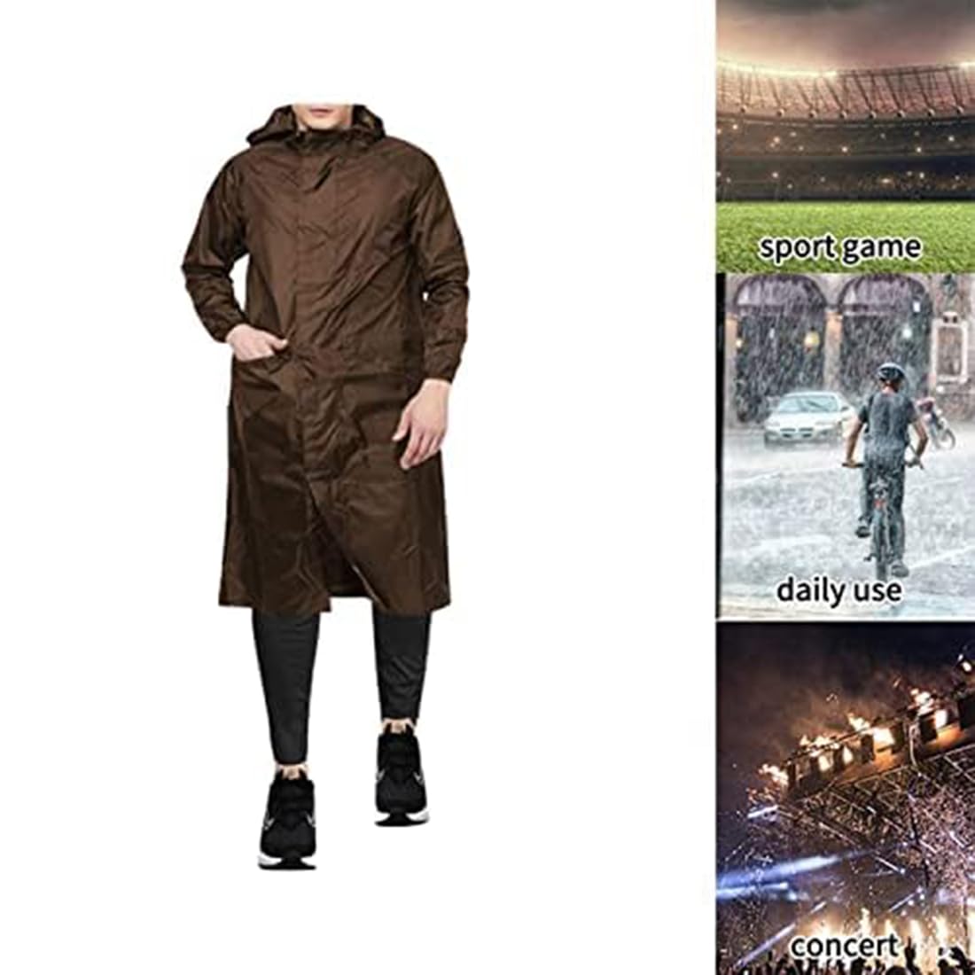Accustyle Rain Coat for Men Waterproof Long Overcoat With Adjustable Hood Double Layer Bike Rain Jacket With Storage Bag For Men