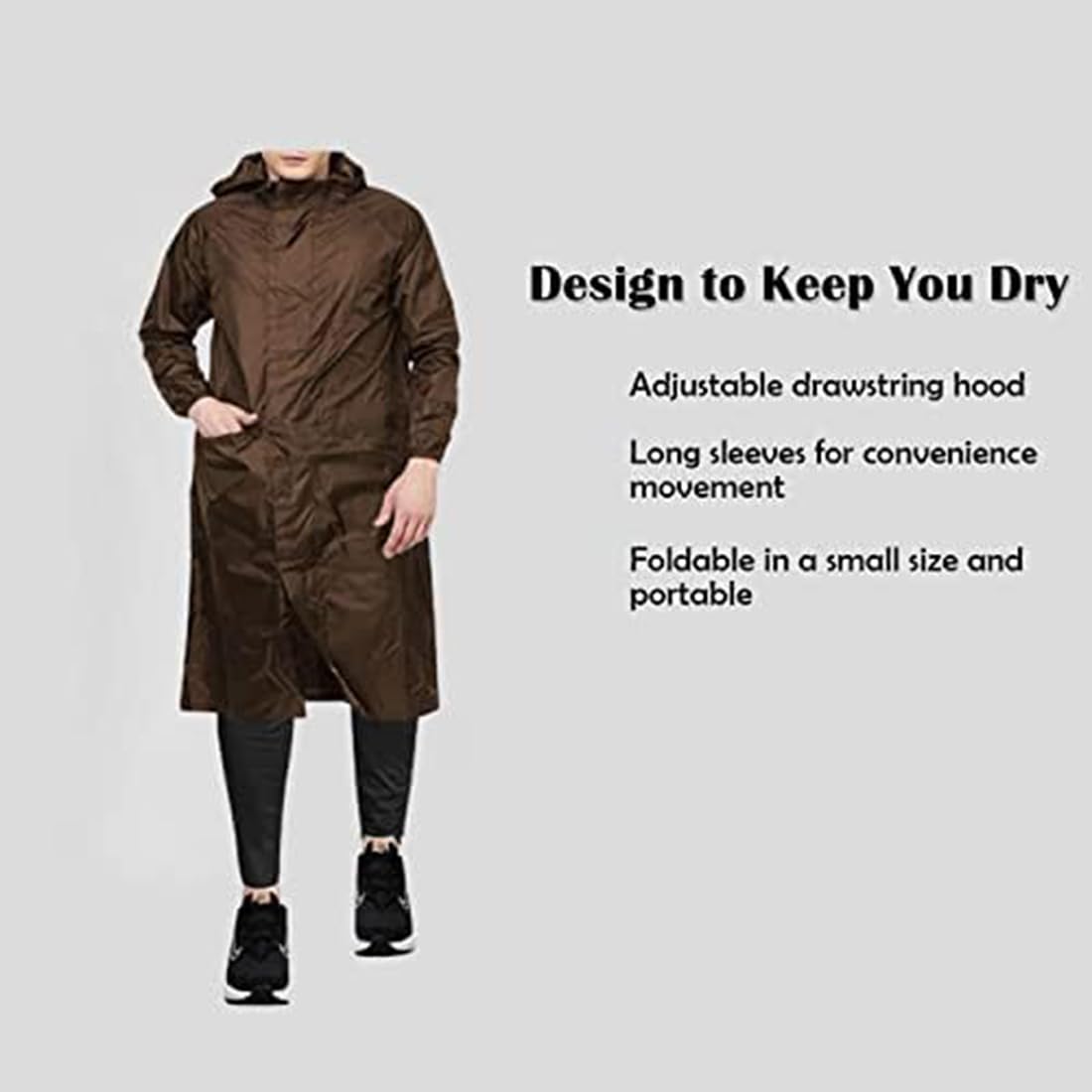 Accustyle Rain Coat for Men Waterproof Long Overcoat With Adjustable Hood Double Layer Bike Rain Jacket With Storage Bag For Men