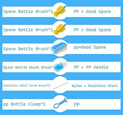 AWEJOY 7 Pcs Baby Milk Bottle Nipple Straw Brush Sponge Nylon Cleaning Brush Cleaner Bottle Set (Random Color, 7)