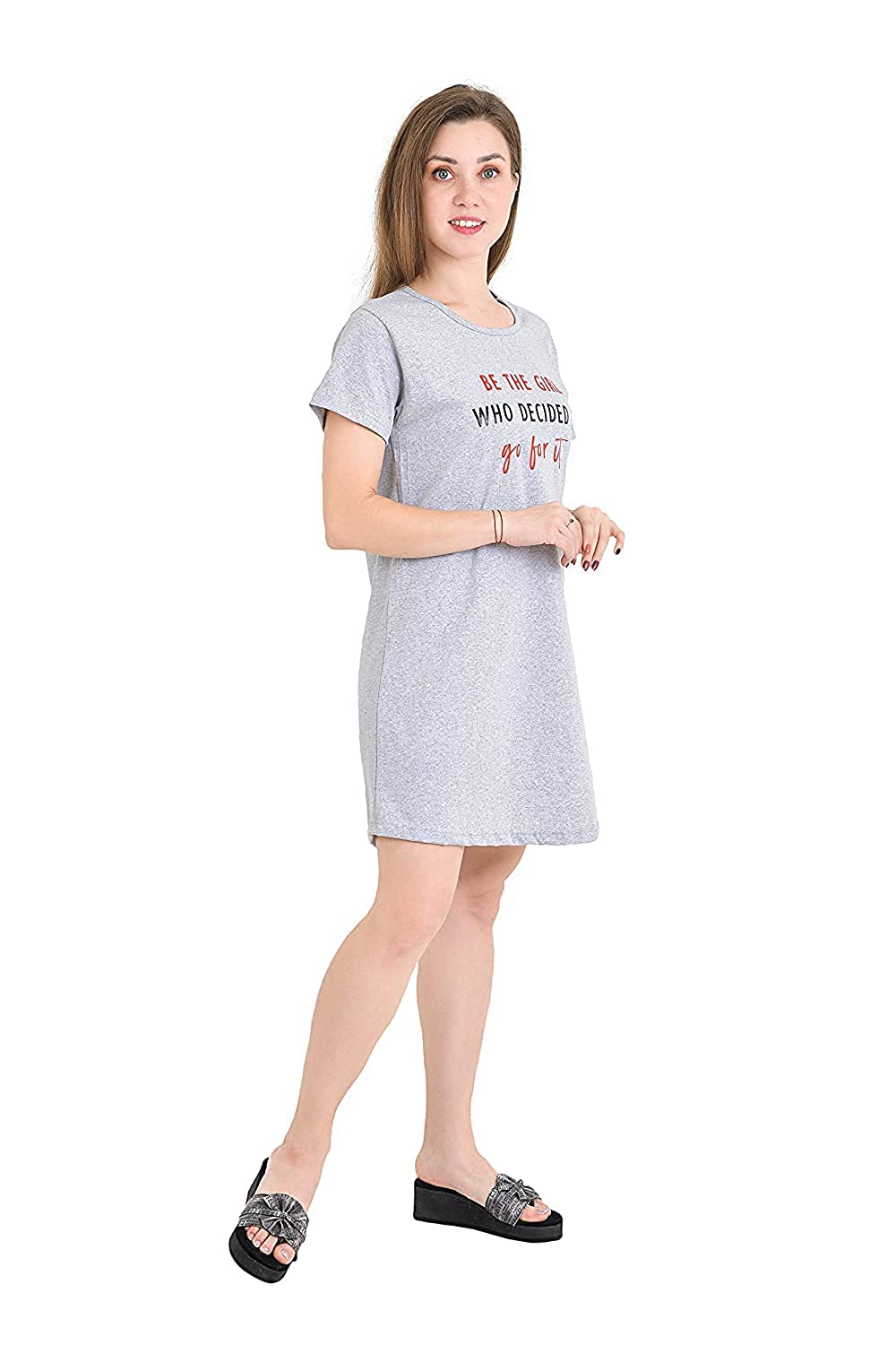 Accustyle Women Cotton Printed Casual Short Nighty Knee Length