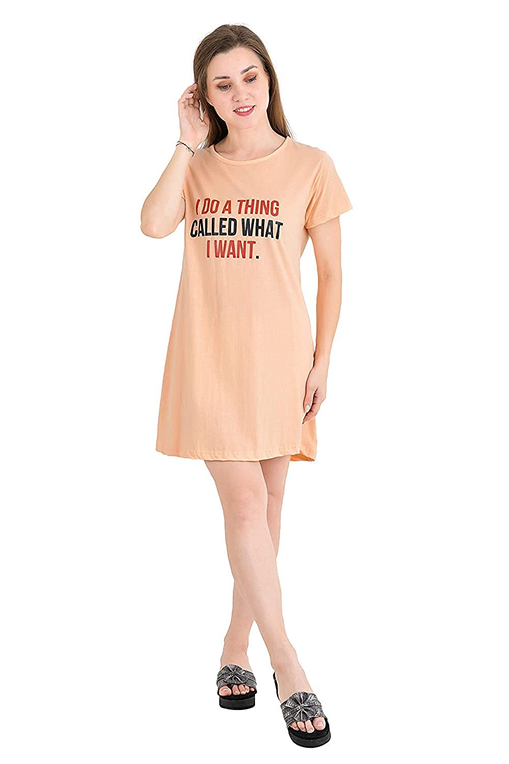 Accustyle Women Cotton Printed Casual Short Nighty Knee Length
