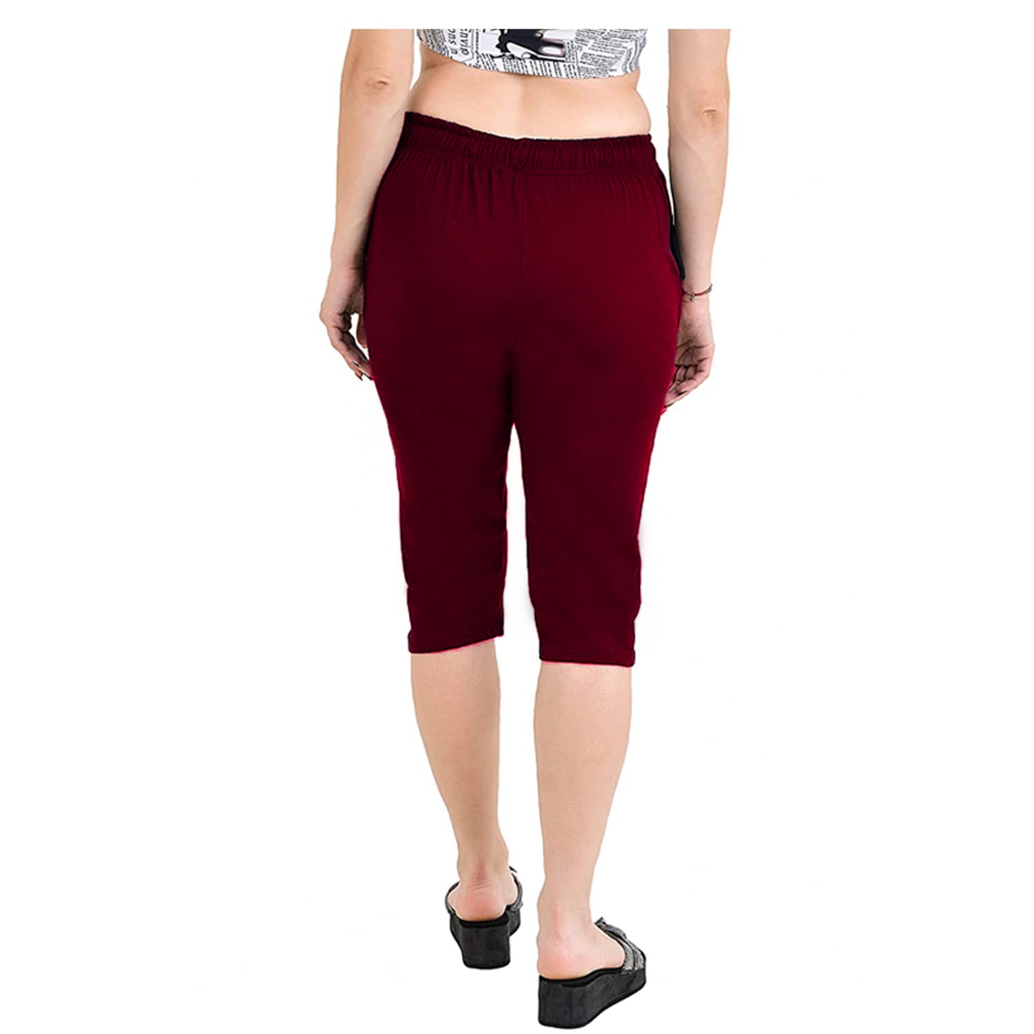 Accustyle Women Cotton Capri with Pockets (Dark Grey & Wine)