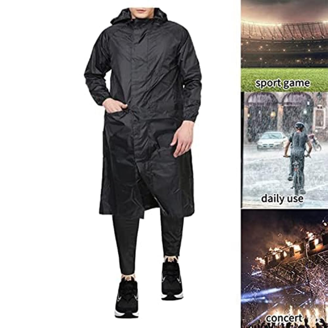 Accustyle Rain Coat for Men Waterproof Long Overcoat With Adjustable Hood Double Layer Bike Rain Jacket With Storage Bag For Men