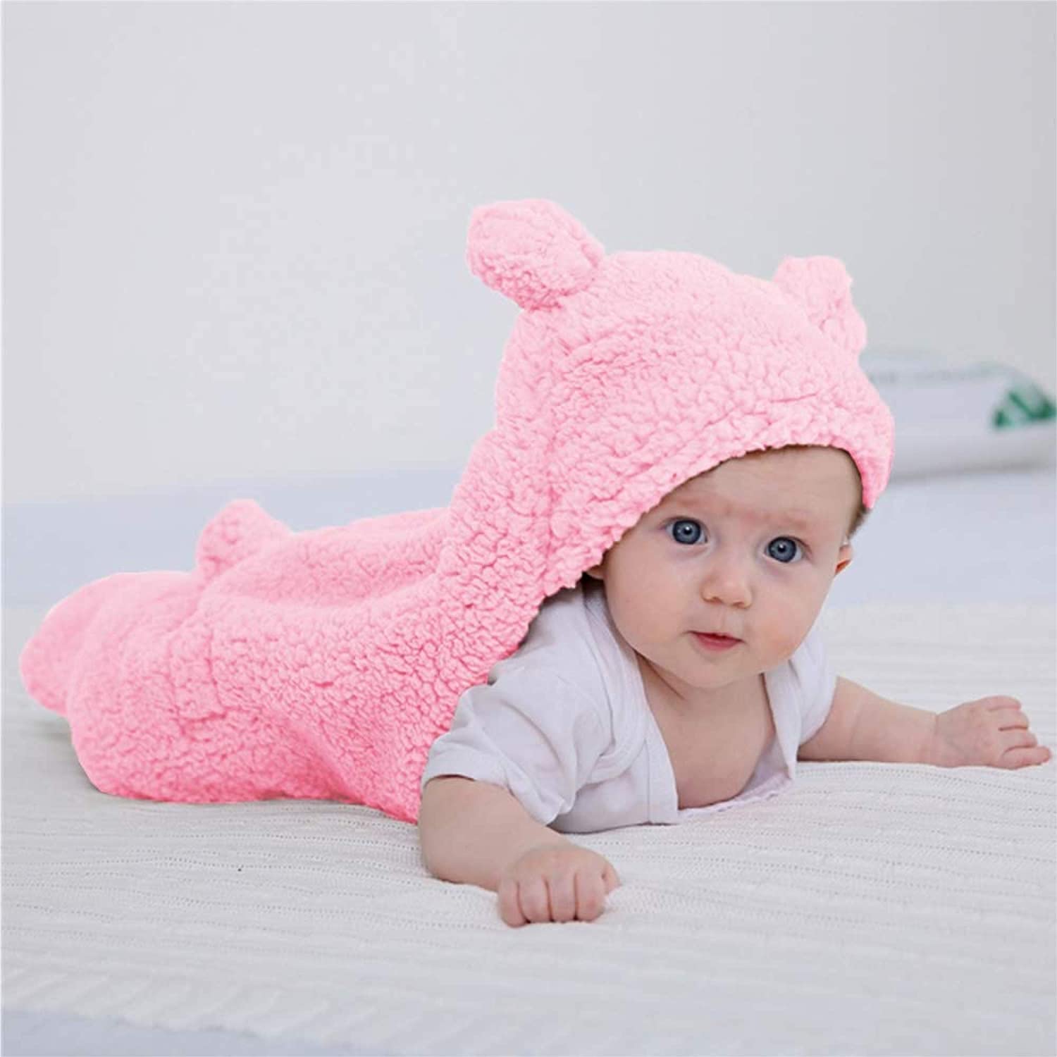 AWEJOY Hooded Baby Blanket Wrapper | Towel for Baby Boy and Girl | All Season Soft Swaddle | 0-6 Months | Nursing Baby Gifts | Infant Sleeping Bag (Pink)
