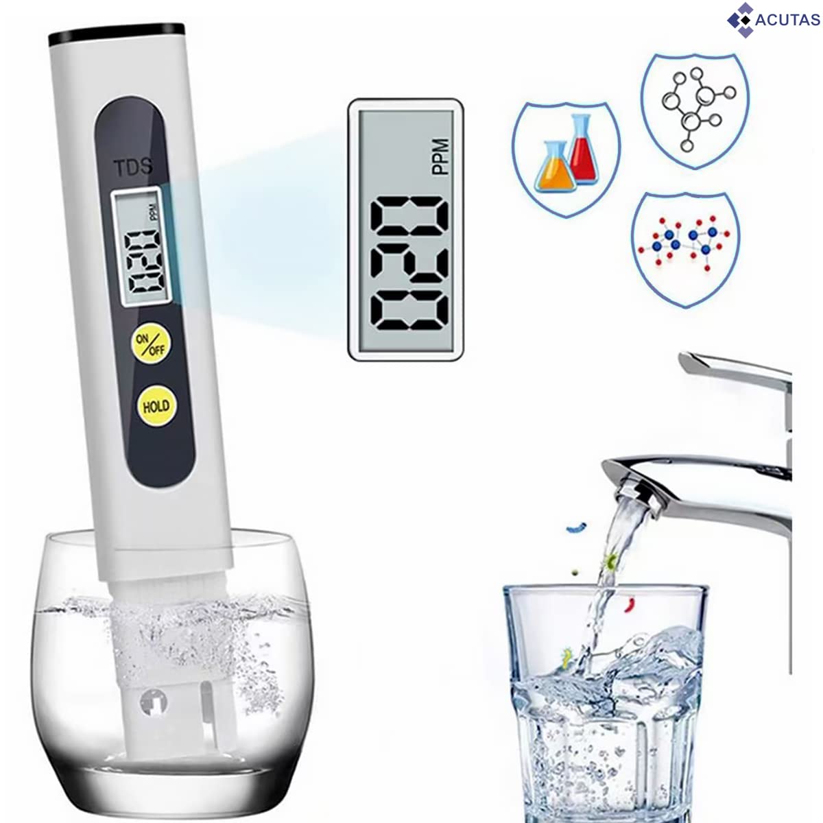 ACUTAS TDS Meter - Accurate and Portable Water Quality Tester for Drinking Water, Aquariums, RO/DI Systems, Hydroponics, and More