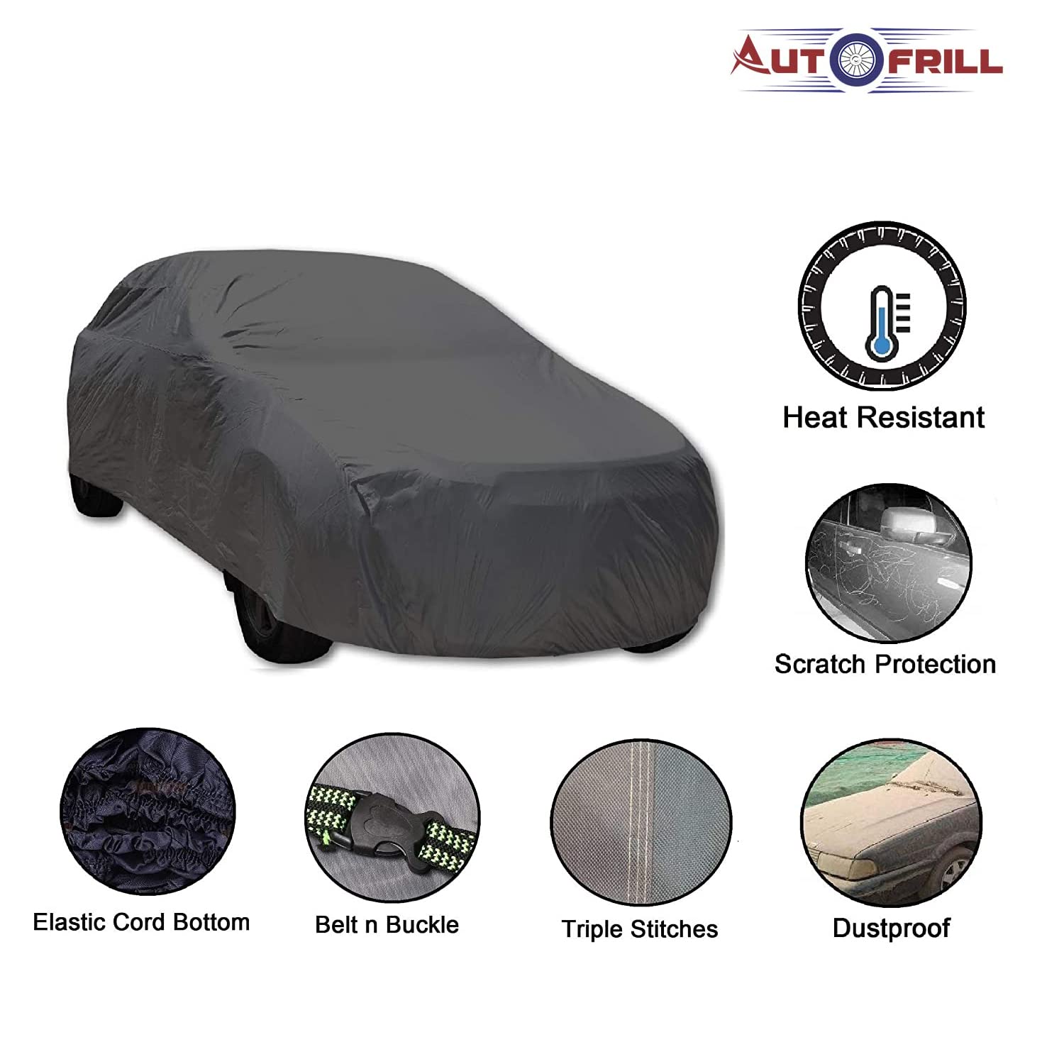 AUTOFRILL Water Resistant Car Cover for Maruti Suzuki Alto 800 Dustproof, UV Protection, Car Body Cover (Grey) (for Maruti Suzuki Alto 800)