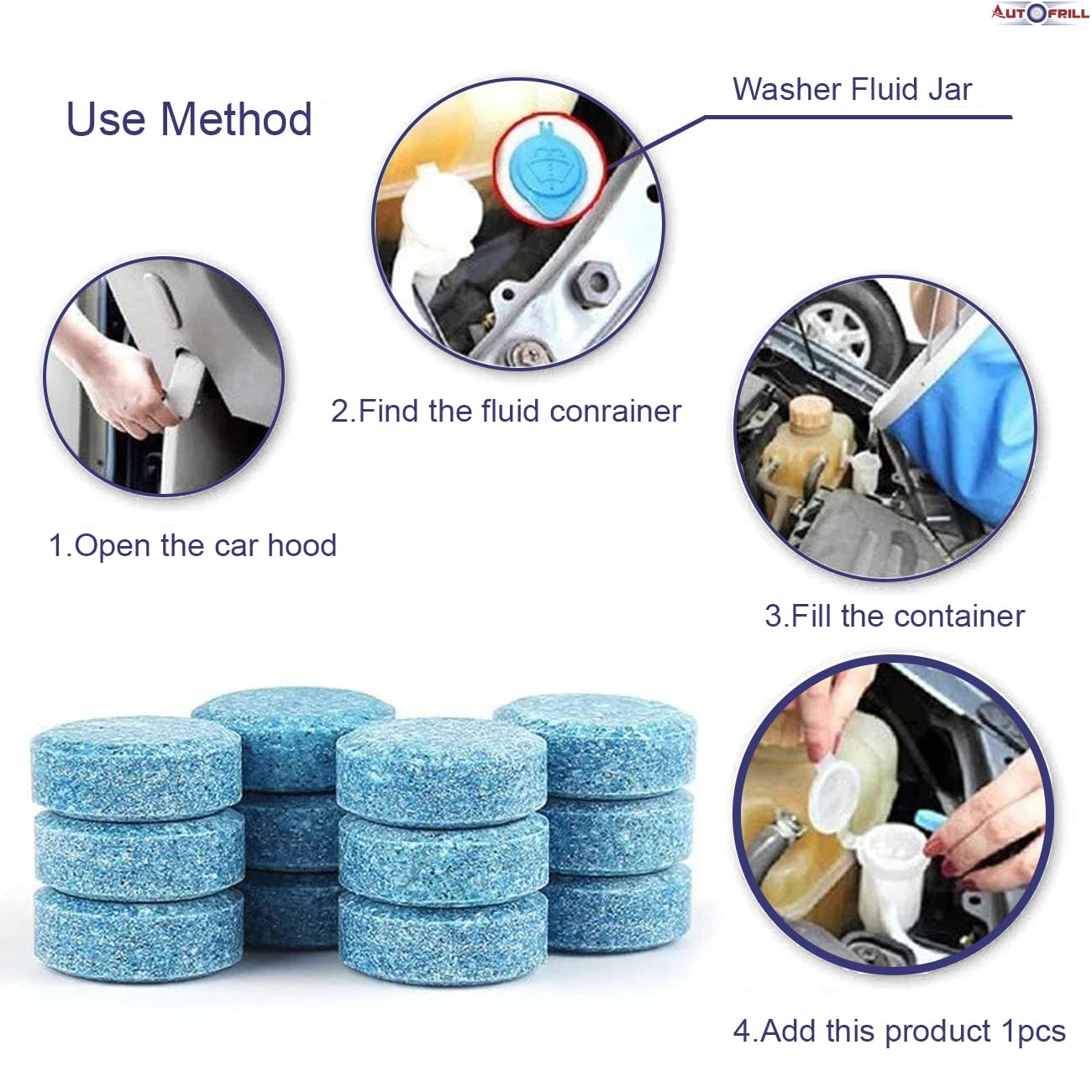 AUTOFRILL Car Accessories Car Glass Cleaner Detergent Effervescent Tablets, Car Windshield Cleaner Wiper, Car Cleaning Kit, Cleaning Tablets, Car Interior Cleaner Dashboard