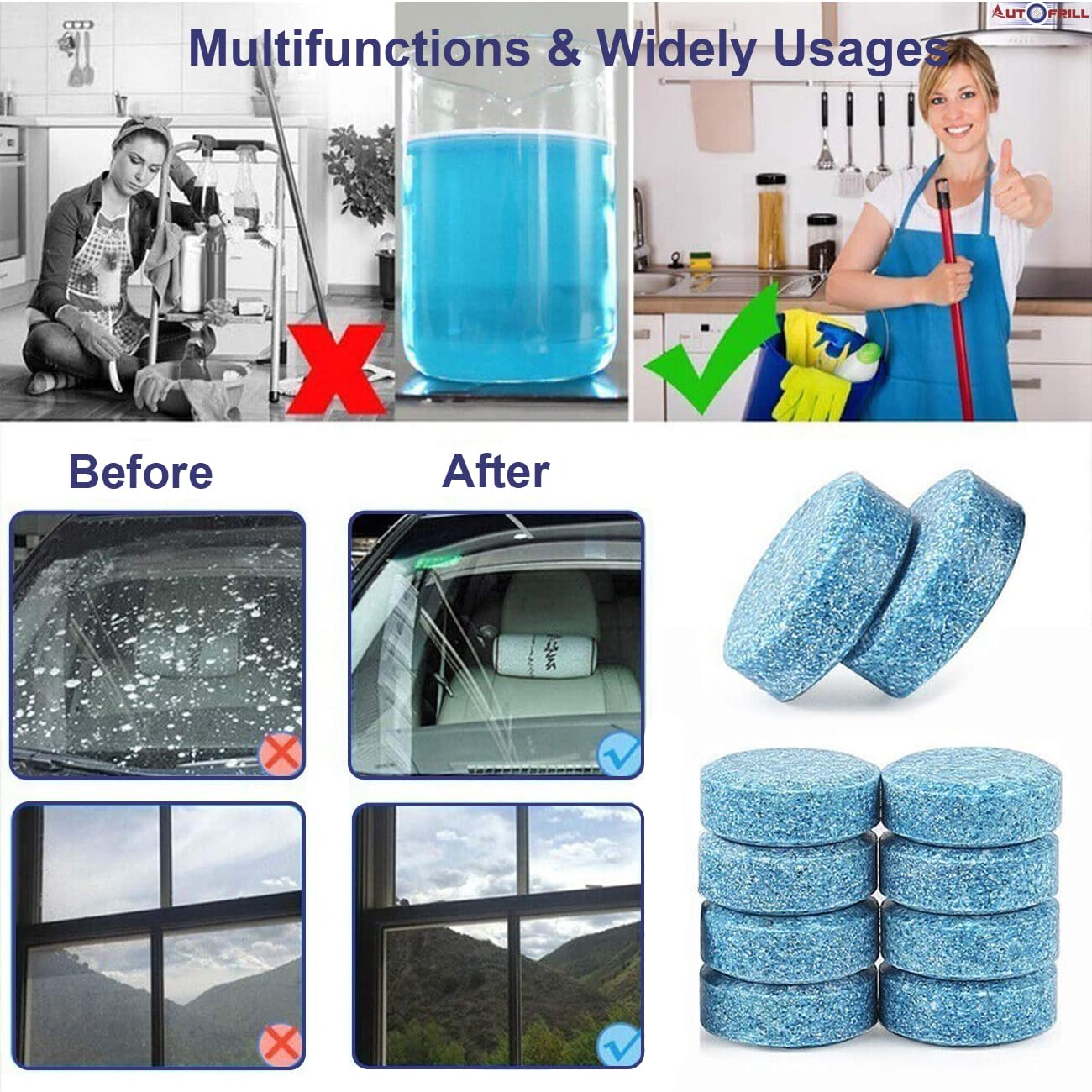 AUTOFRILL Car Accessories Car Glass Cleaner Detergent Effervescent Tablets, Car Windshield Cleaner Wiper, Car Cleaning Kit, Cleaning Tablets, Car Interior Cleaner Dashboard