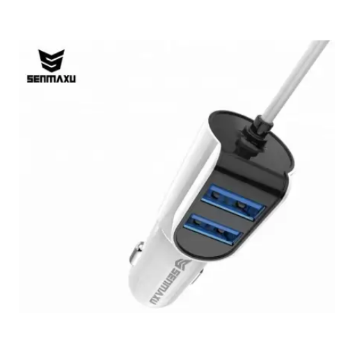 SENMAXU Dual Port Car Charger with 3 in 1 Cable Micro USB, Type C, V8 Cable (White)