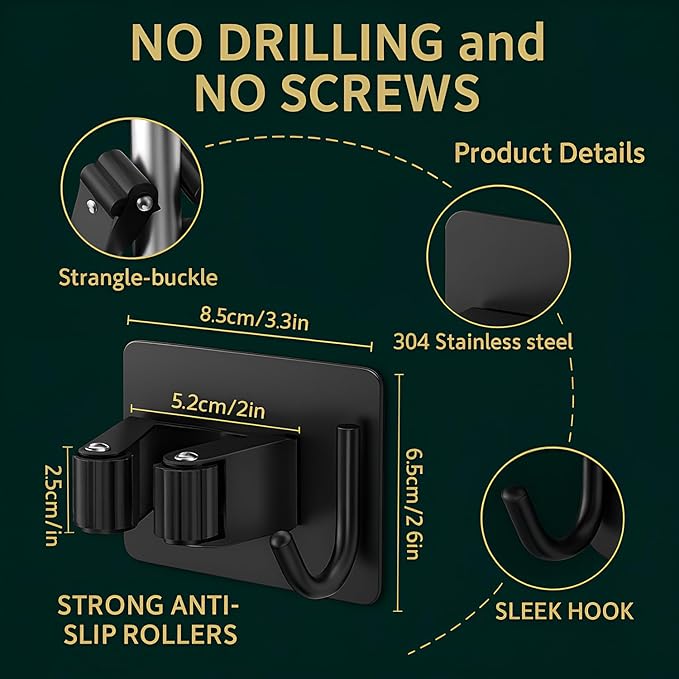 Broom Holder with Hook,Heavy Duty & Premium Quality