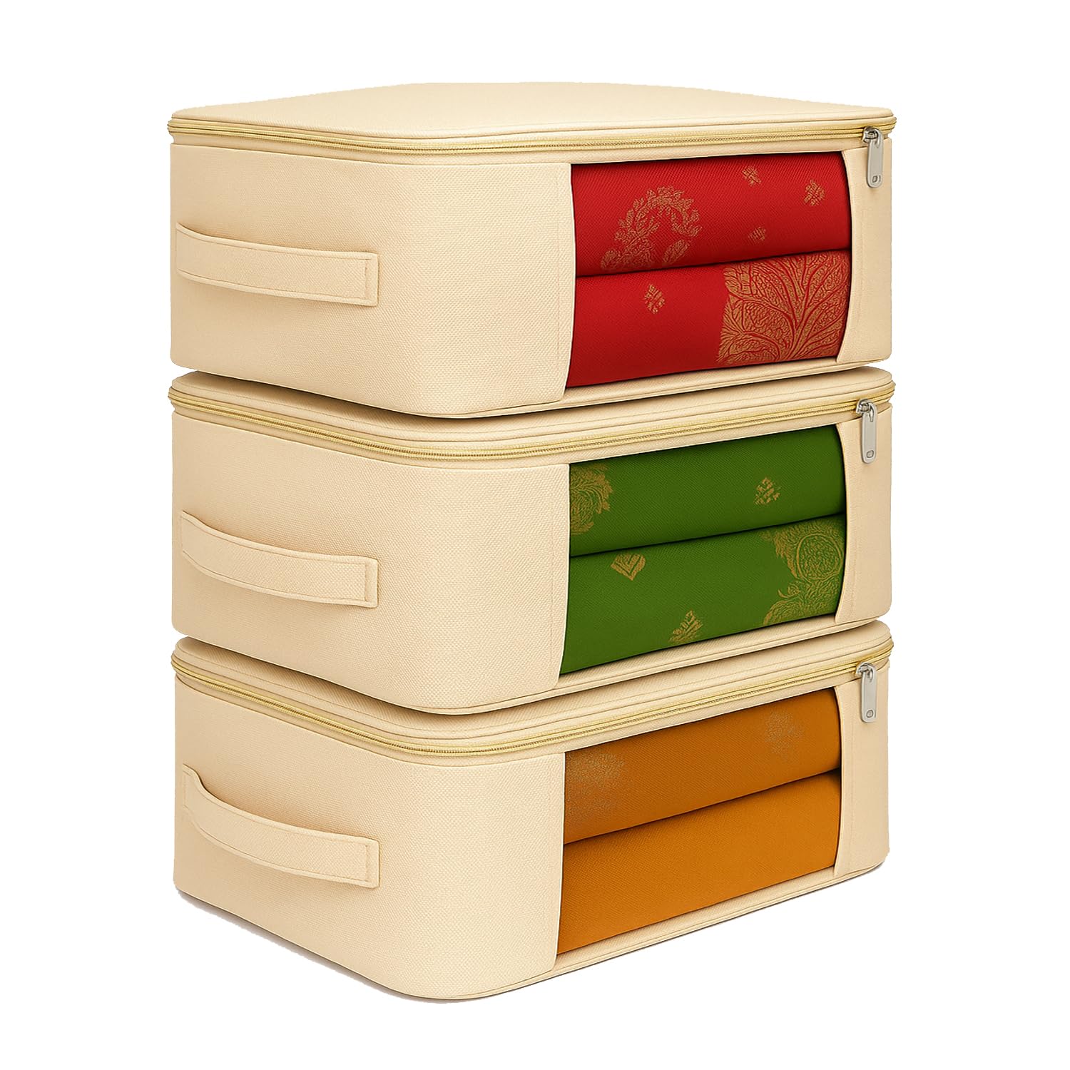 100% Cotton Saree Covers for Storage | Clothes Storage Bags with Zip Closure & Transparent Window | Washable Foldable Wardrobe Organizer for Sarees, Lehengas & Dresses