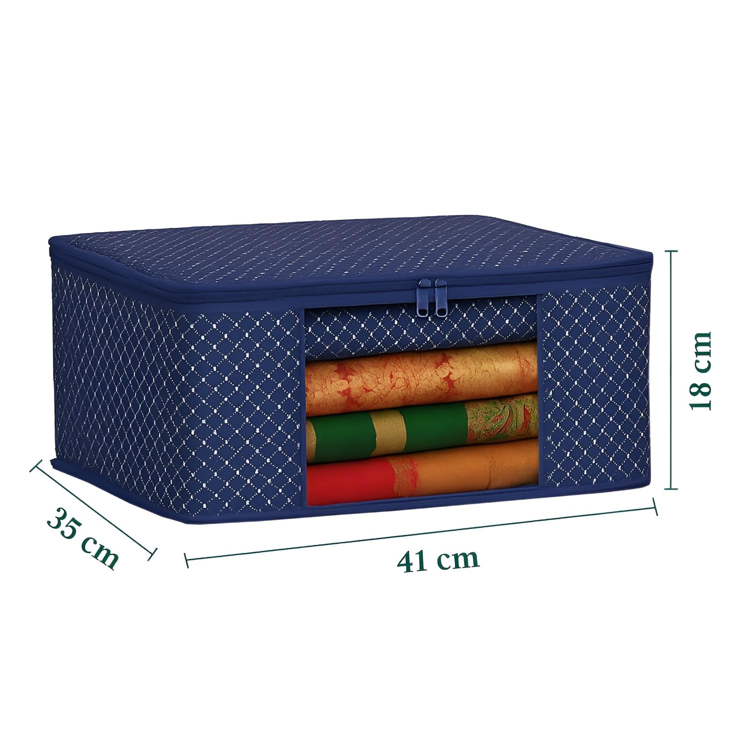 Cotton Quilted Saree Covers | 3-Layer Foldable Clothes Storage Bags with Transparent Window & Zip | Premium Saree, Lehenga, Dress Wardrobe Organizer for Home & Closet Blue