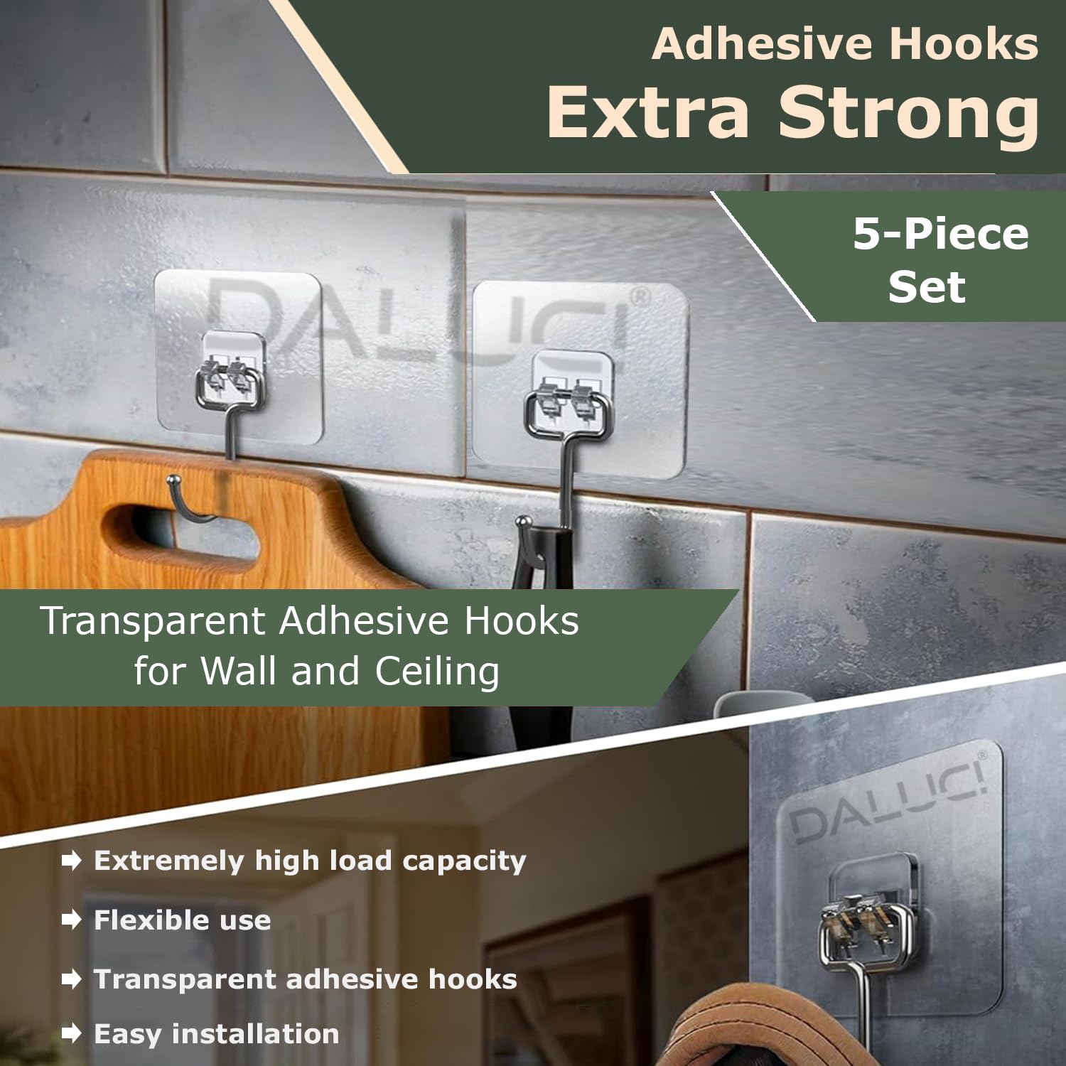 Big Size Self Adhesive Hooks Transparent Wall Hooks for Hanging – Heavy Duty Wall Hanger Hook for Bathroom, Kitchen, Home & Office, Towels & Utensils – Hooks for Wall Heavy Items (Big Hook)