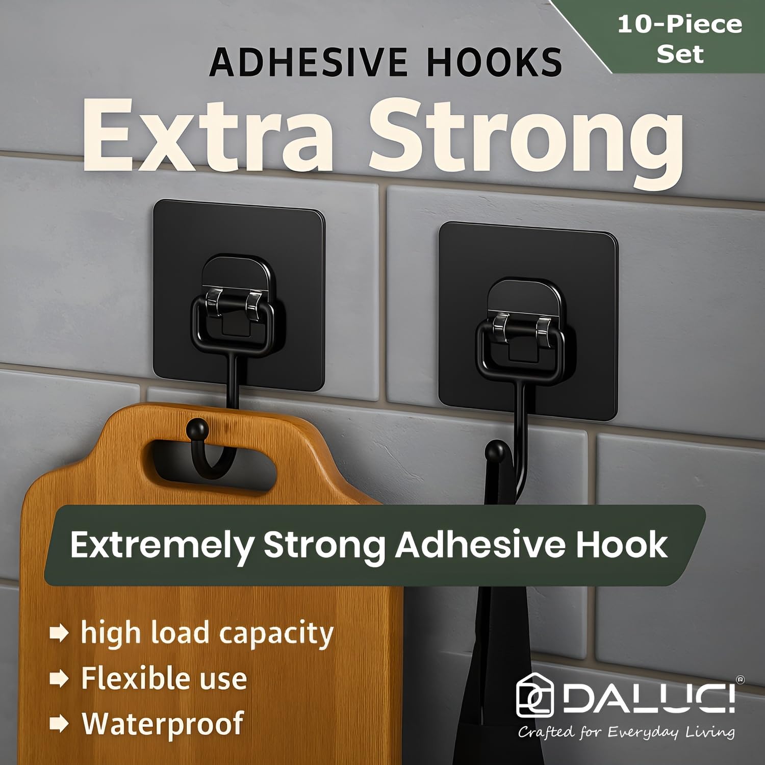Large Adhesive Wall Hook – Heavy Duty Wall Hanger Hooks for Hanging Without Drill | Waterproof, Rustproof Wall Stick Hooks for Kitchen, Bathroom, Home & Office Use (Big Hook Black)