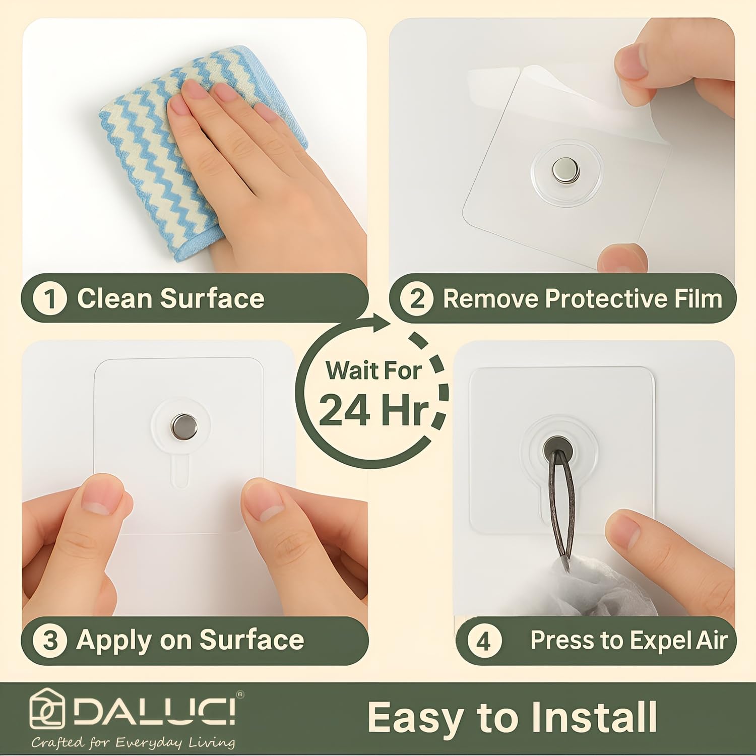 DALUCI Self Adhesive Wall Hooks  Heavy Duty Nail-Free Hooks for Wall Heavy Items | Photo Frame Hooks Without Drilling | Strong Sticky Hook for Frames, Clocks & Keys