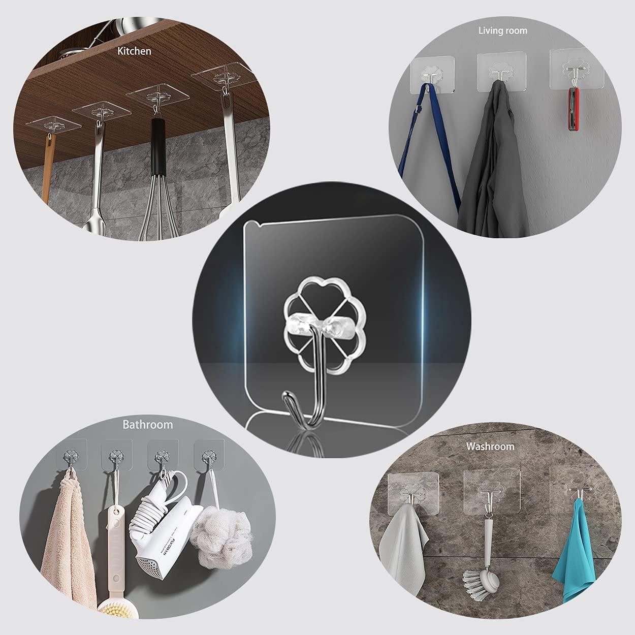 DALUCI Wall Hooks for Hanging Adhesive Hooks for Wall Heavy Duty Wall Hook Drill Free Adhesive Hooks for Wall Bath Towel Hooks Wall Hanging Hook Stainless Steel, PVC Hook for Wall (15)