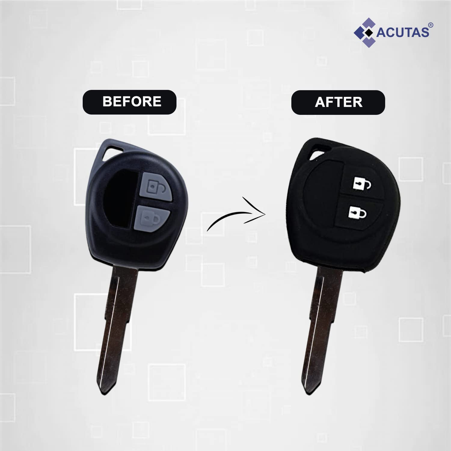 ACUTAS Silicone Car Key Cover for Maruti Suzuki S-Presso,Swift,SX4,DZire,Ignis,Alto,Vitara Brezza,Celerio,Ertiga,Ciaz,SCross,Baleno,Ritz 2 Button Key Cover (Black)