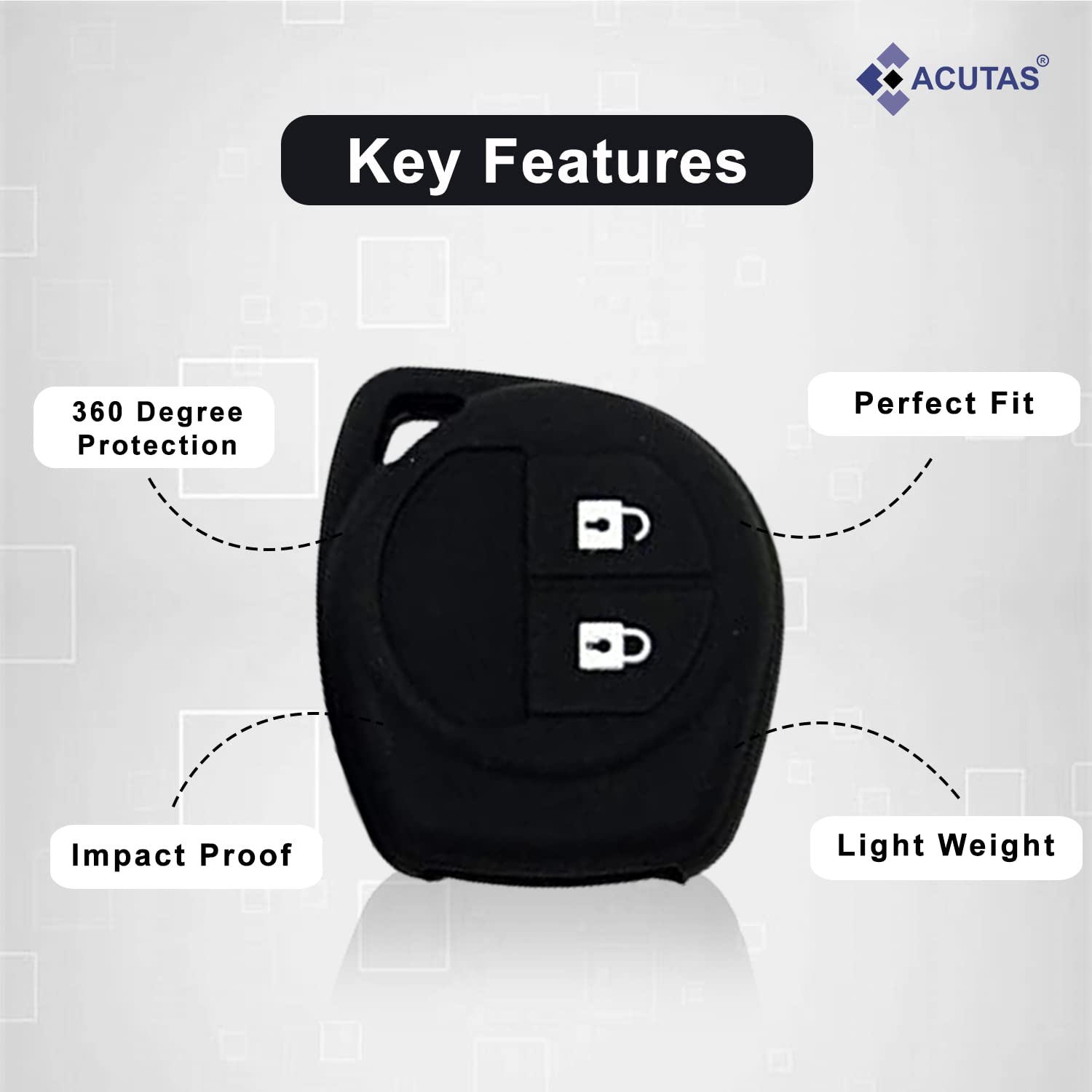 ACUTAS Silicone Car Key Cover for Maruti Suzuki S-Presso,Swift,SX4,DZire,Ignis,Alto,Vitara Brezza,Celerio,Ertiga,Ciaz,SCross,Baleno,Ritz 2 Button Key Cover (Black)
