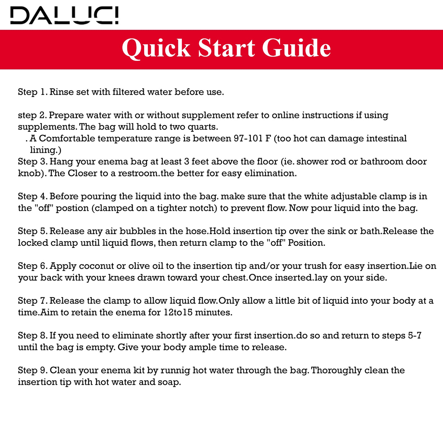 DALUCI PVC Enema kit | Enema kit for adults and for home use with instruction manual for Men And Women | 1.5 Liter