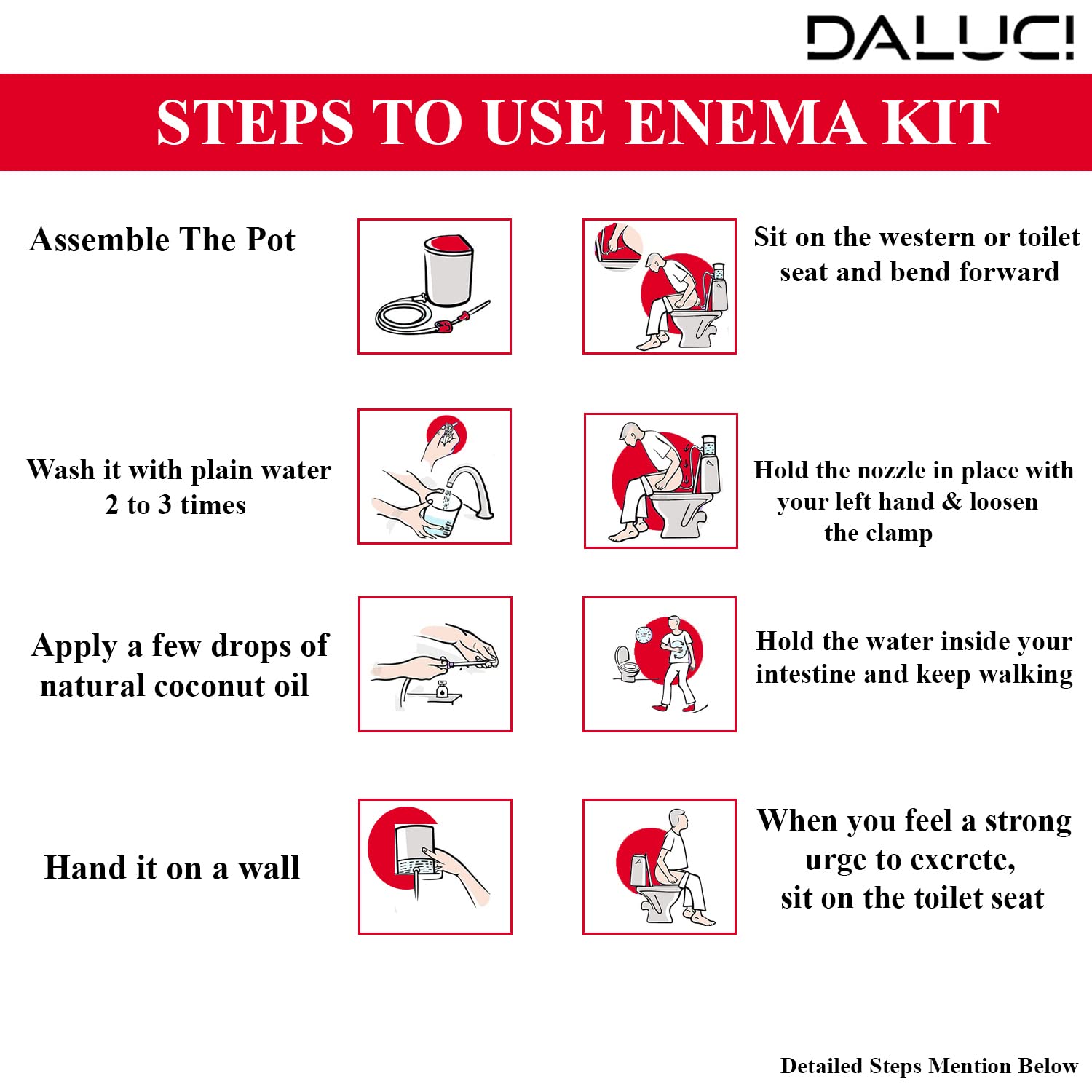 DALUCI? PVC Enema Kit for Home Use with instruction  | 1500 ml Square Pot Pack Of 1  | Easily Use for men and women | Reusable & washable |