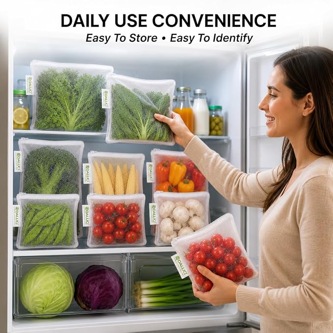 Reusable Fridge Storage Bags,Heavy Duty & Premium Quality,Set of 12.