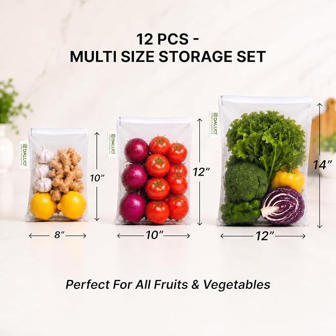 Reusable Fridge Storage Bags,Heavy Duty & Premium Quality,Set of 12.