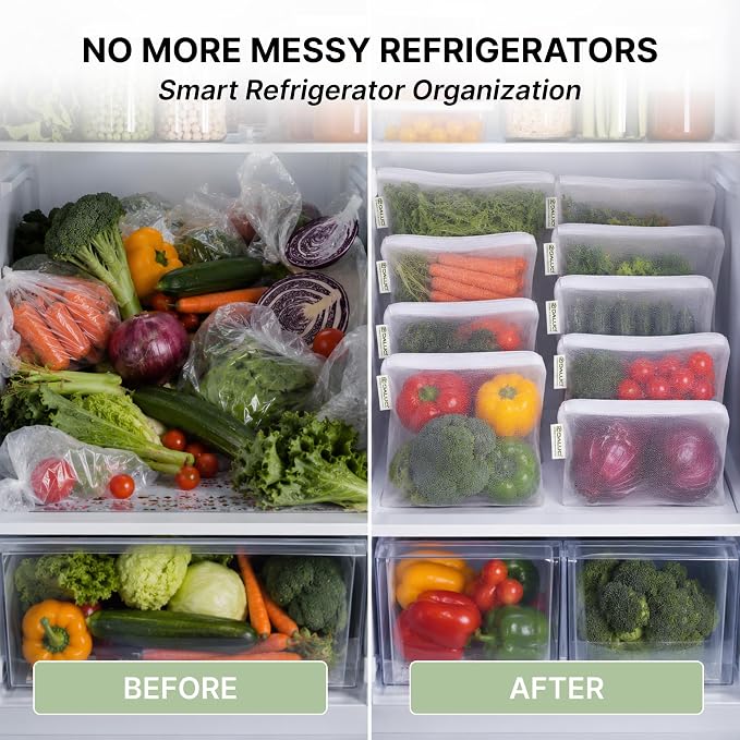 Reusable Fridge Storage Bags,Heavy Duty & Premium Quality,Set of 12.