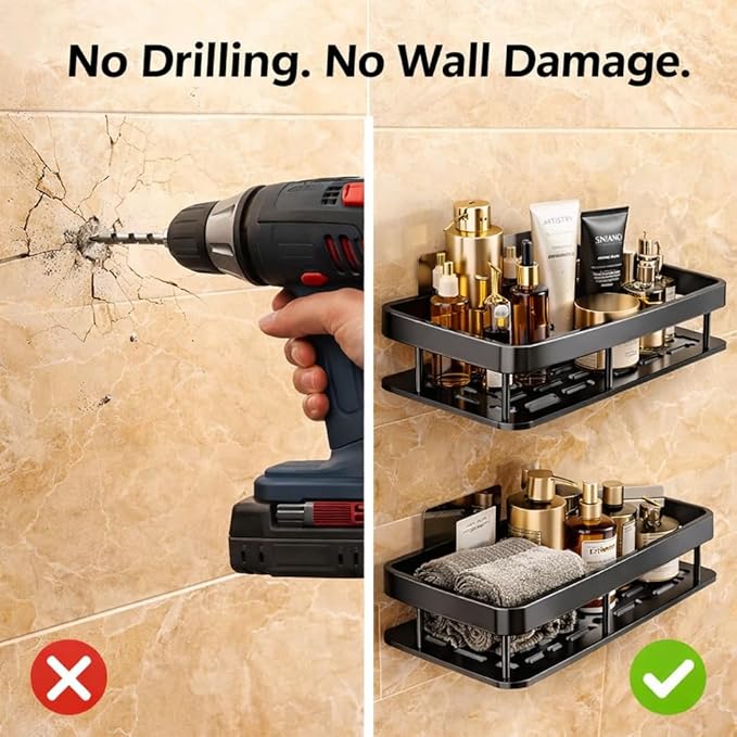 Bathroom Shelf Without Drill for Wall | Self Adhesive Bathroom Organiser.