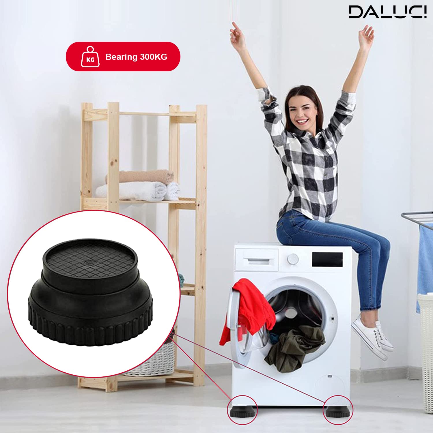 DALUCI Multi-Purpose 4-Piece Round Plastic Legs Refrigerator Stand for Single Door and Double Door