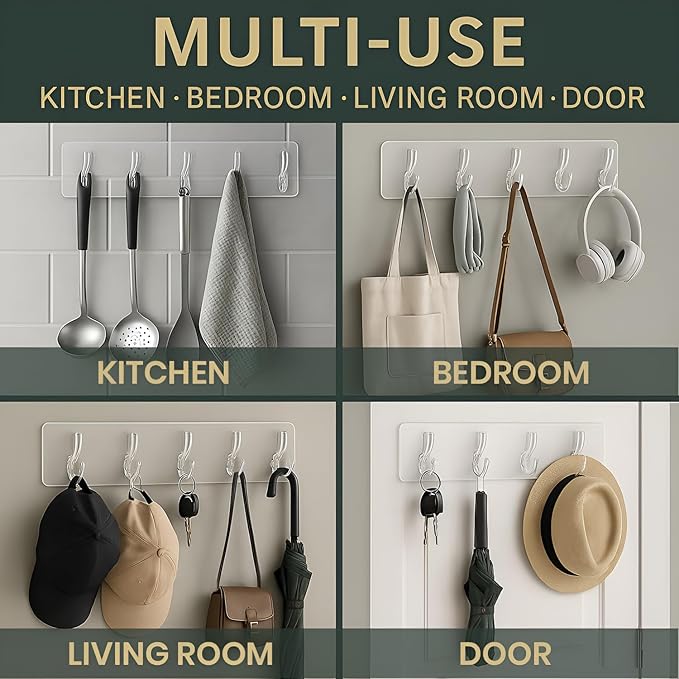 6-in-1 Adhesive Sticky Wall Hooks,Heavy Duty & Premium Quality