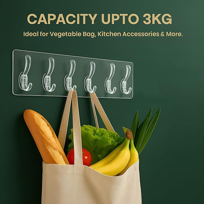 6-in-1 Adhesive Sticky Wall Hooks,Heavy Duty & Premium Quality
