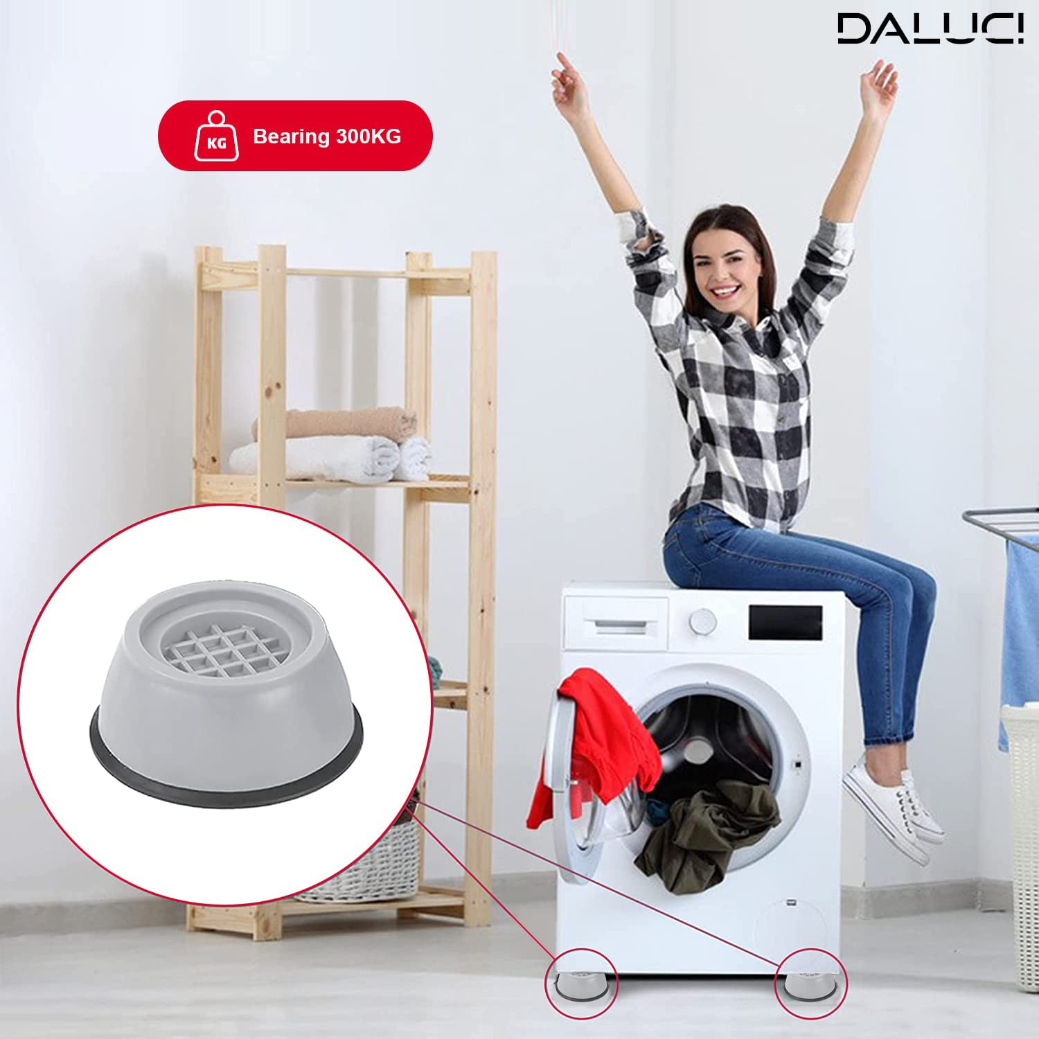 Daluci Anti Vibration Pads | 4-Piece Washing Machine Stand with Suction Cup Feet for Front Load and Top Load Appliances