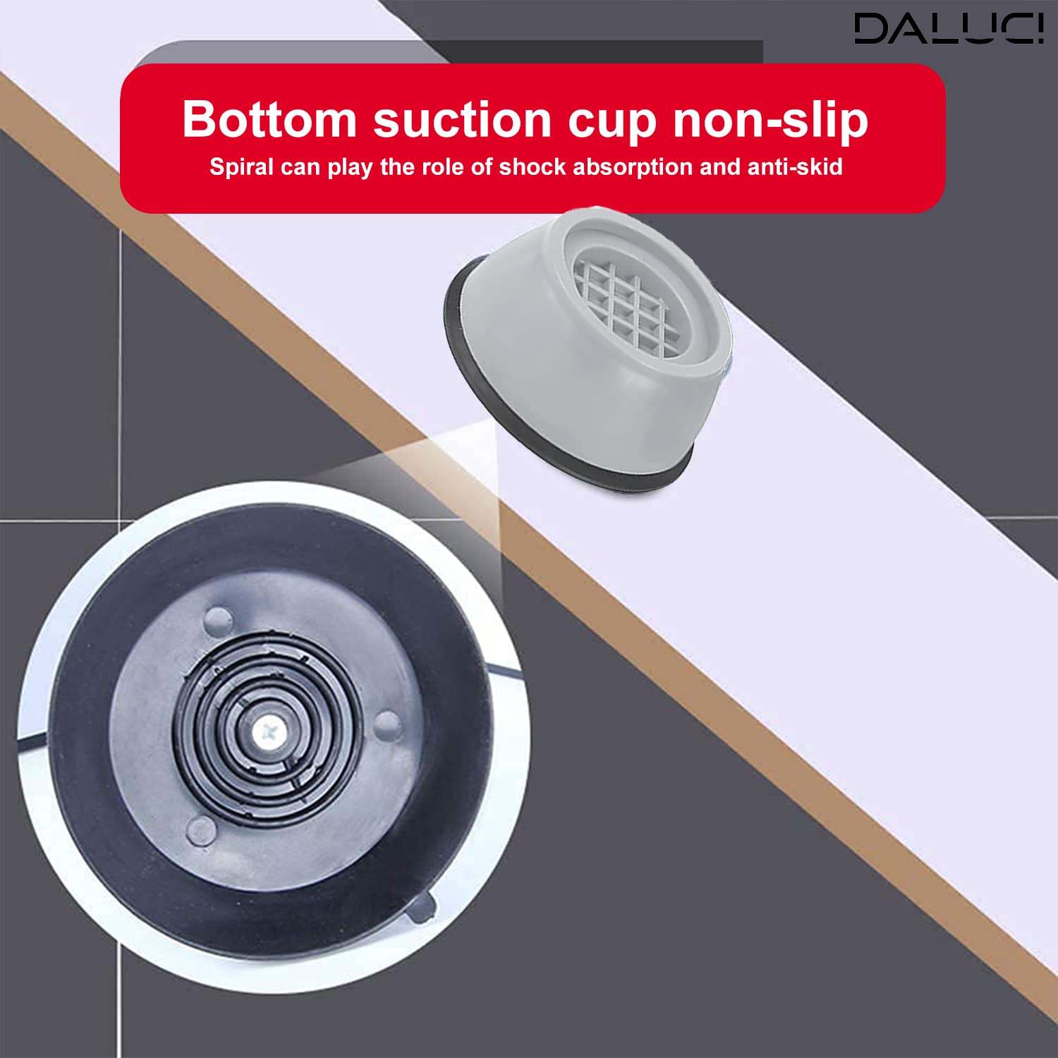 Daluci Anti Vibration Pads | 4-Piece Washing Machine Stand with Suction Cup Feet for Front Load and Top Load Appliances