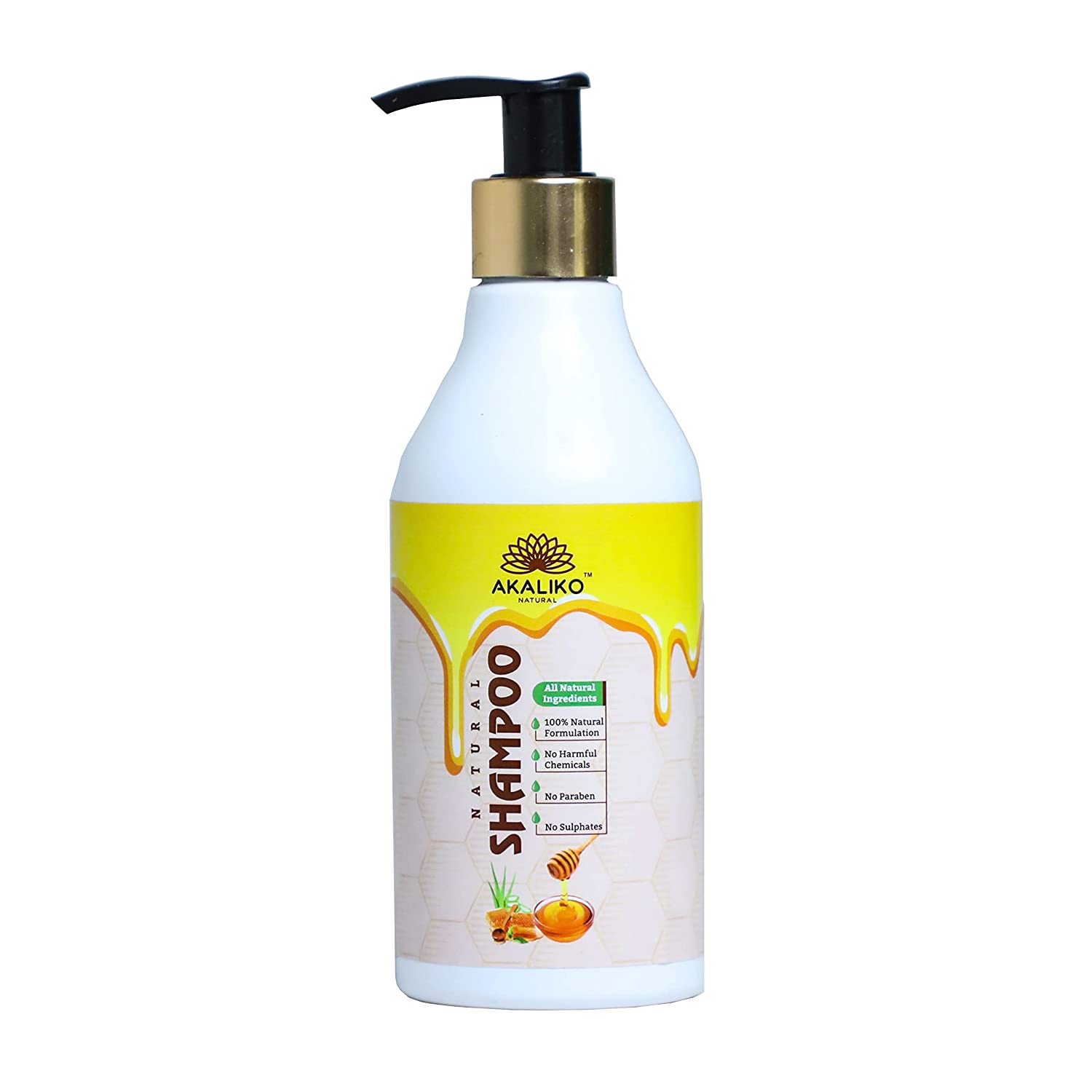 Akaliko natural shampoo 250 ml, for Hair Fall Control, With Honey and Aloe vera, 100% Plant based fibers and glucosides - Paraben Free, For Men & Women