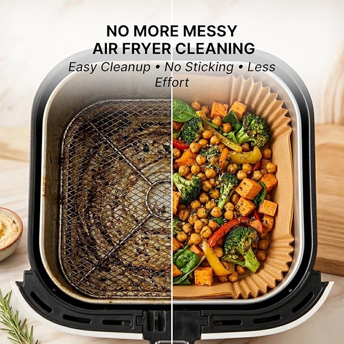 Air Fryer Paper Liners 100 PCS Disposable Air Fryer Liners Parchment Paper Sheets.