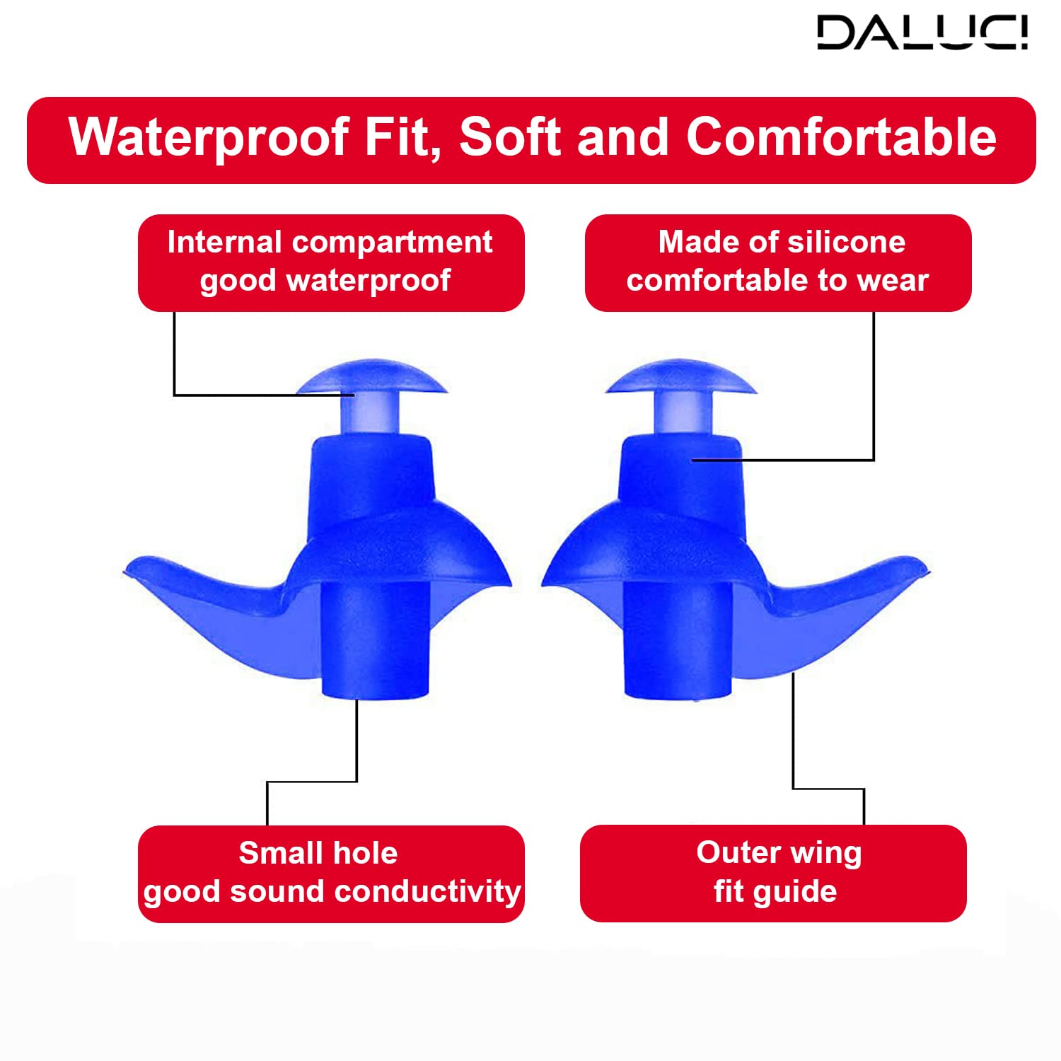 DALUCI The Ultimate Waterproof Silicone Swim Earplugs for Swimmers and Divers of All Ages Enjoy Swimming or Diving with These Soft, Comfortable and Durable Swim Earplugs