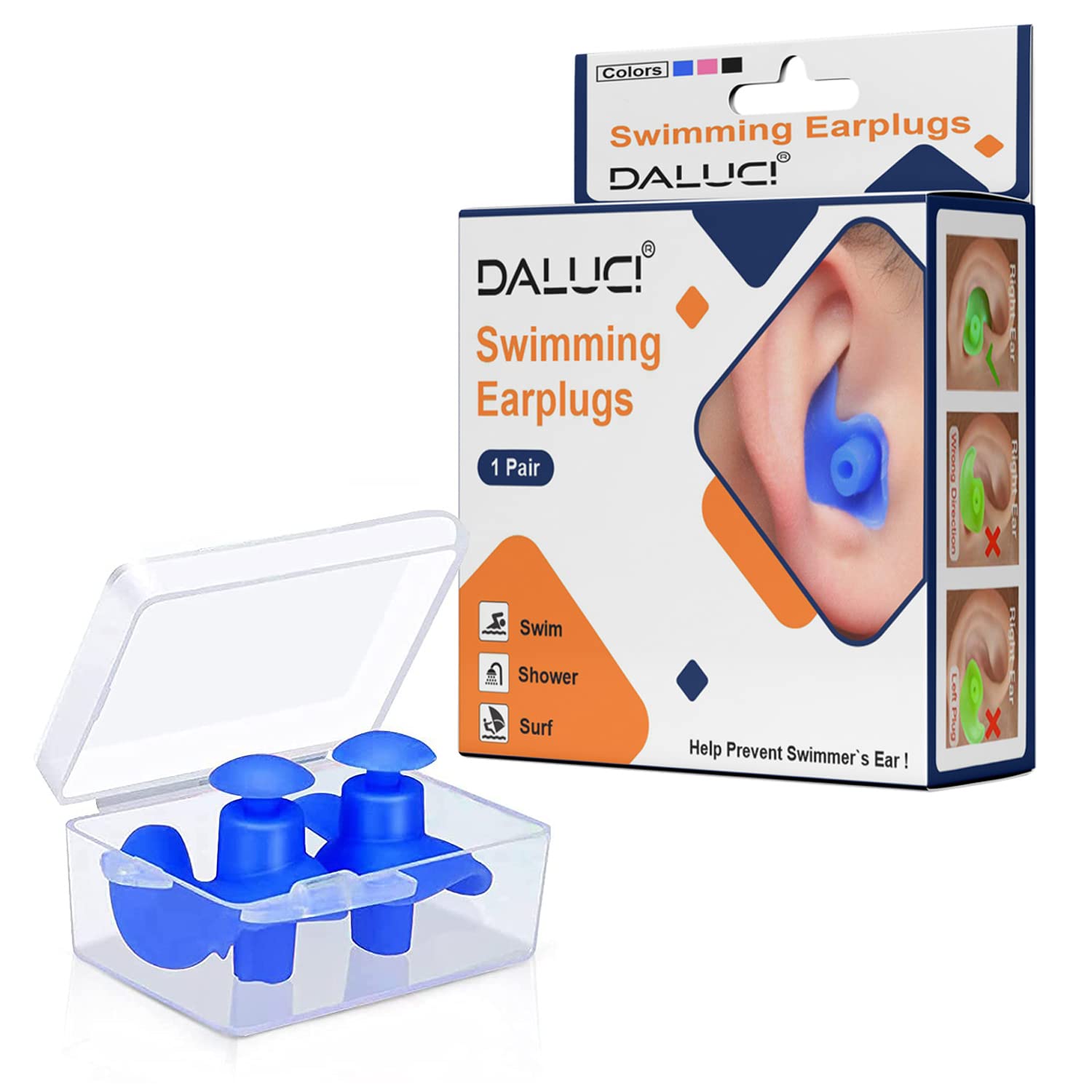 DALUCI The Ultimate Waterproof Silicone Swim Earplugs for Swimmers and Divers of All Ages Enjoy Swimming or Diving with These Soft, Comfortable and Durable Swim Earplugs