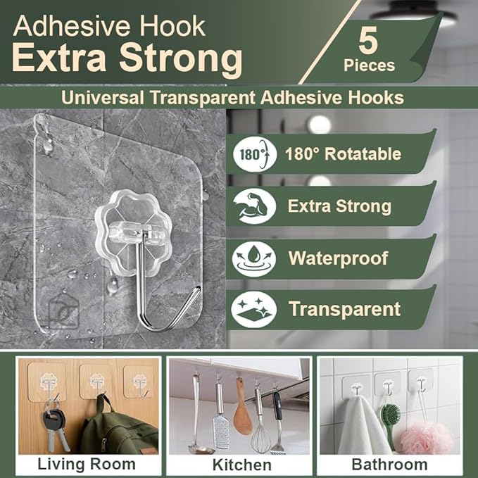 Adhesive Hooks for Hanging, Heavy Duty Wall Door Hooks.