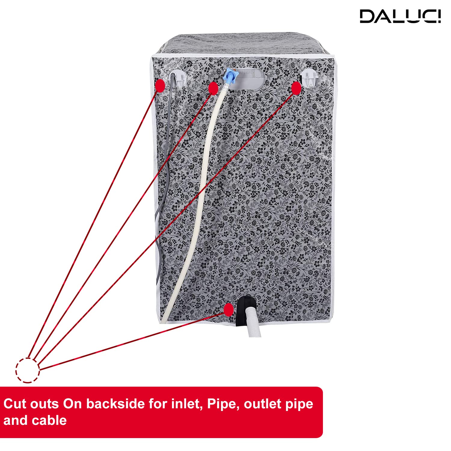 DALUCI Top Load Washing Machine Cover Suitable for Samsung Back Panel 6.2 Kg | 6.5 Kg | 7.0 Kg | 7.5 Kg ONLY (Black & Grey, 55Cms x 55Cms x 92Cms)