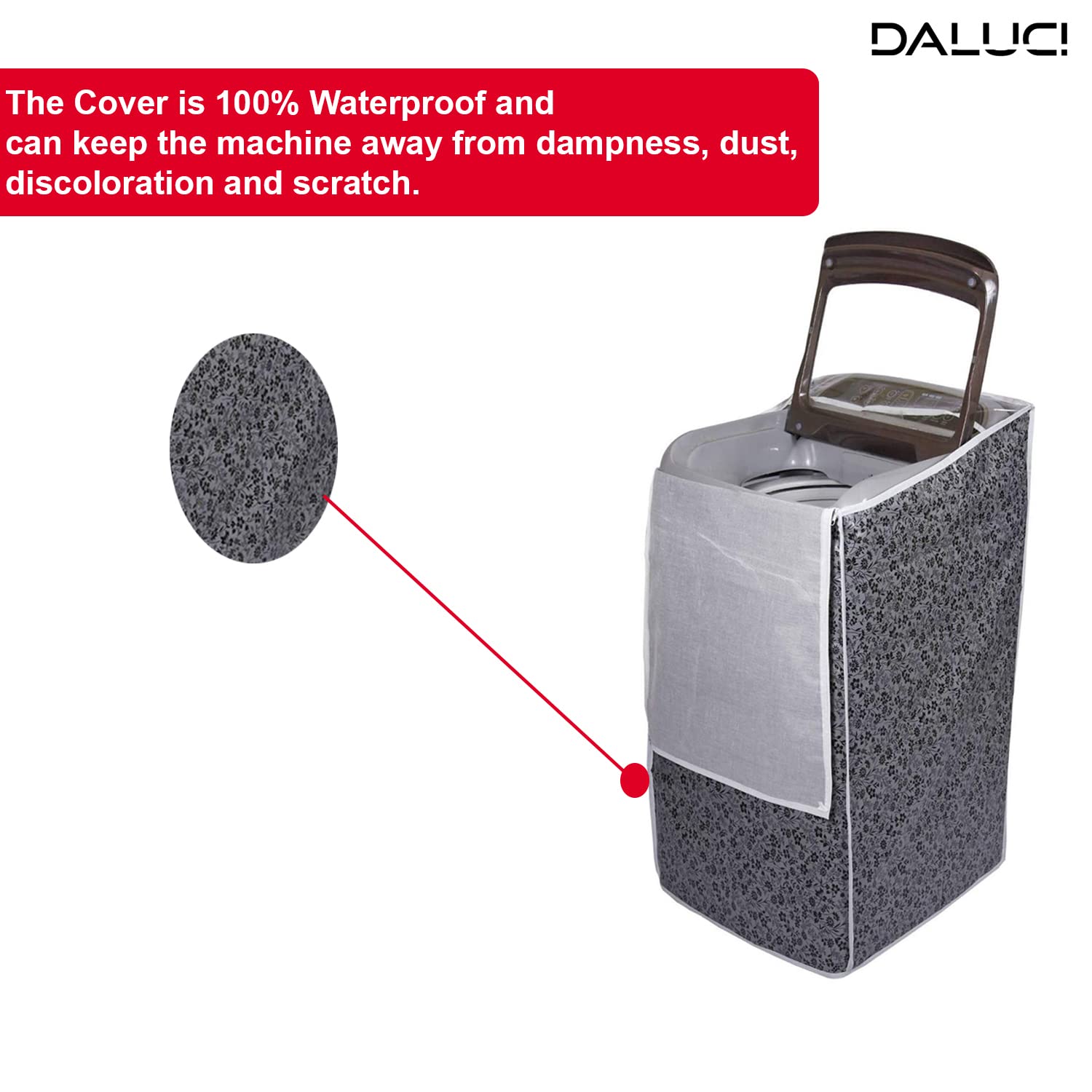 DALUCI Top Load Washing Machine Cover Suitable for Samsung Back Panel 6.2 Kg | 6.5 Kg | 7.0 Kg | 7.5 Kg ONLY (Black & Grey, 55Cms x 55Cms x 92Cms)